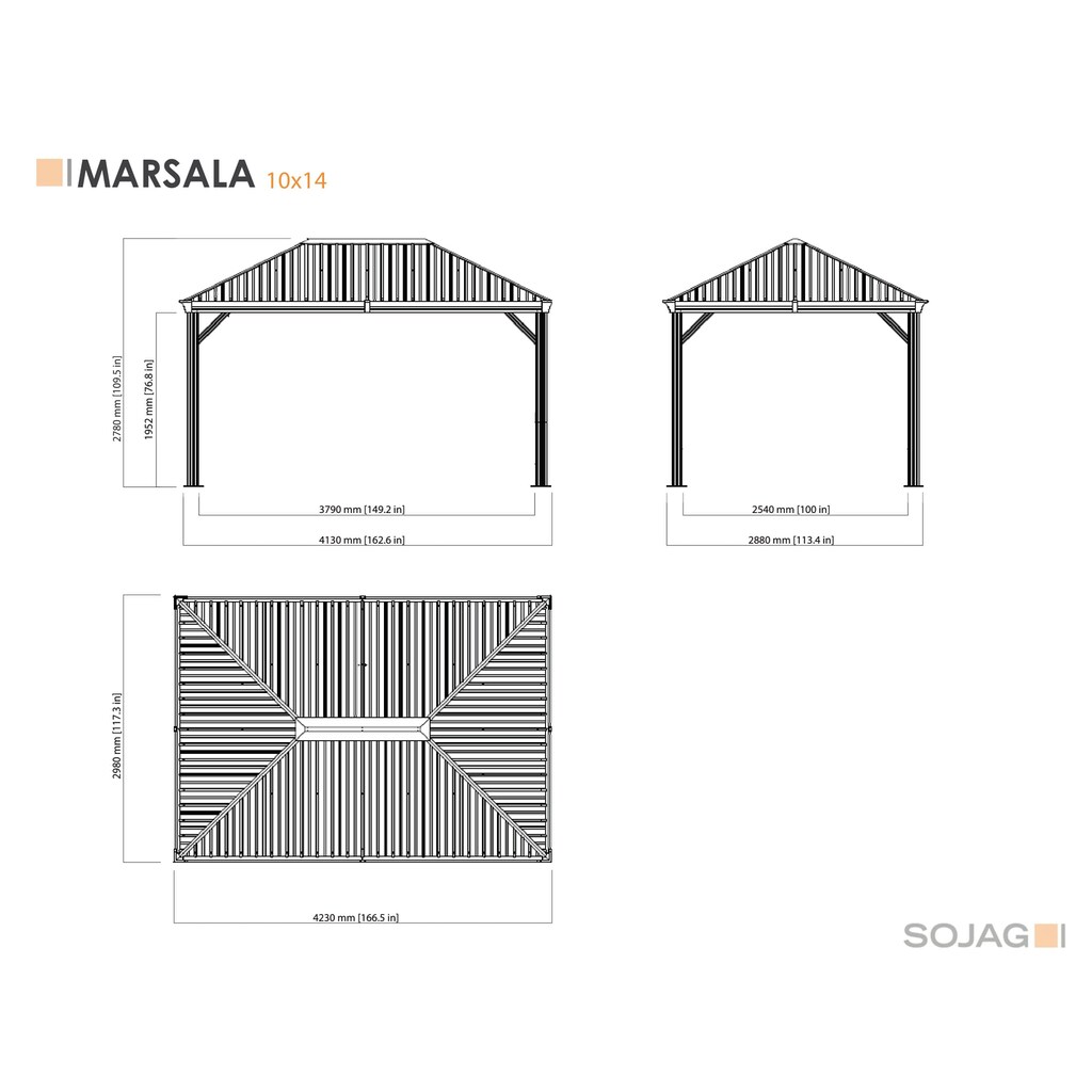 Sojag Pavillon »Marsala 10x14«, BxT: 423x298 cm, inkl. Moskitonetze