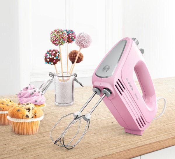 BOSCH Handmixer »CleverMixx MFQ2210K, Edelst. Rührbesen/Knethaken, 4 Stufen, rosa«, 375 W, Turbotaste, leichtes Gehäuse, Made in Europe