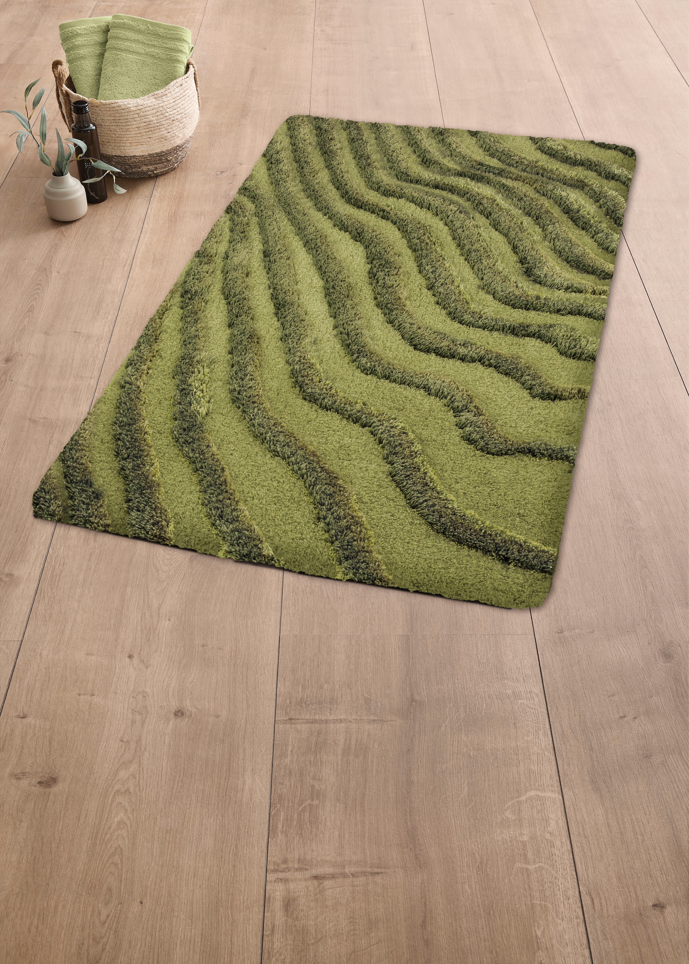 Kleine Wolke Badematte »Terrace«, rutschhemmend beschichtet, fußbodenheizungsgeeignet, Badteppich, modernes Wellen Design, Hoch-Tief Effekt
