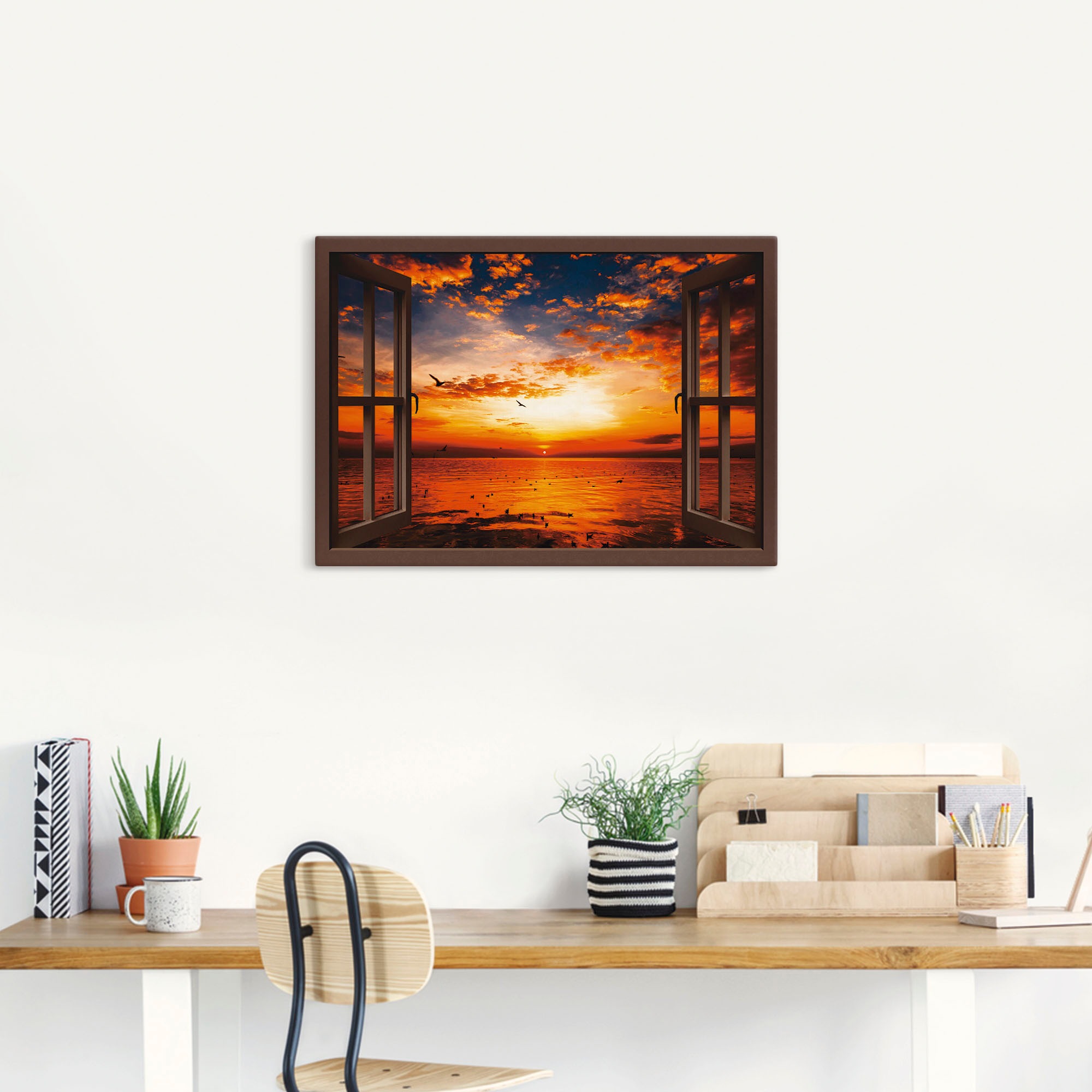 Artland Wandbild »Fensterblick Sonnenuntergang am Strand« Fensterblick 1 St günstig online kaufen