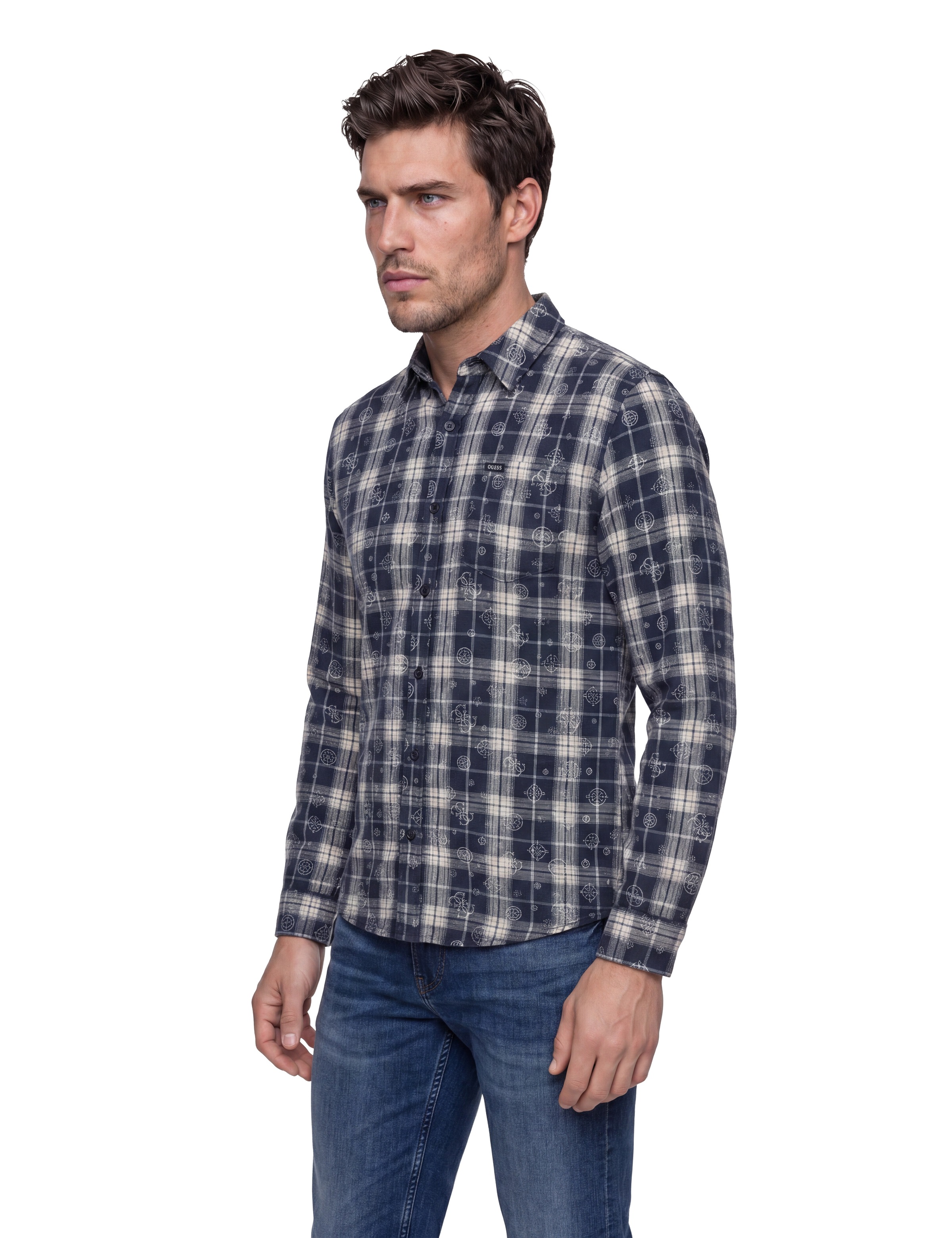 Guess Langarmhemd »OCEAN COAST PLAID« Kentkragen, reine Baumwolle, gewebtes Karo Design