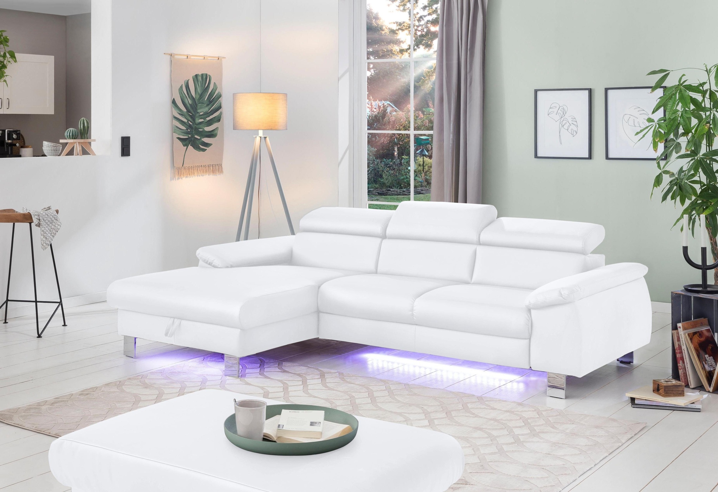 COTTA Ecksofa Komaris, Ecksofa, wahlweise mit RGB-LED-Beleuchtung und Bettfunktion/Bettkasten