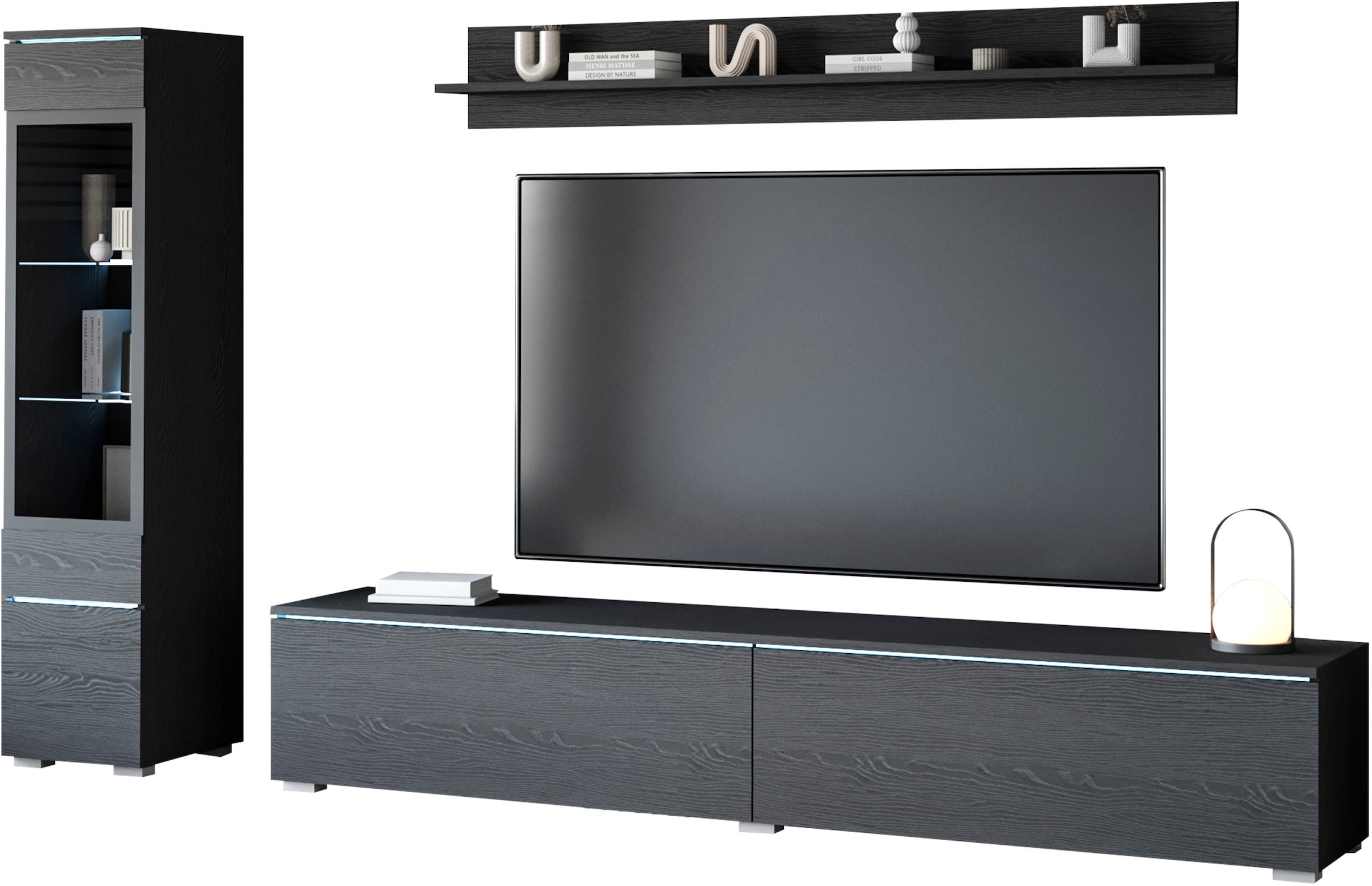 INOSIGN Wohnwand »VERA I«, (Komplett-Set, 3 St.), Mediawand 230 cm, Vitrine mit Verglasung, stehend und hängend