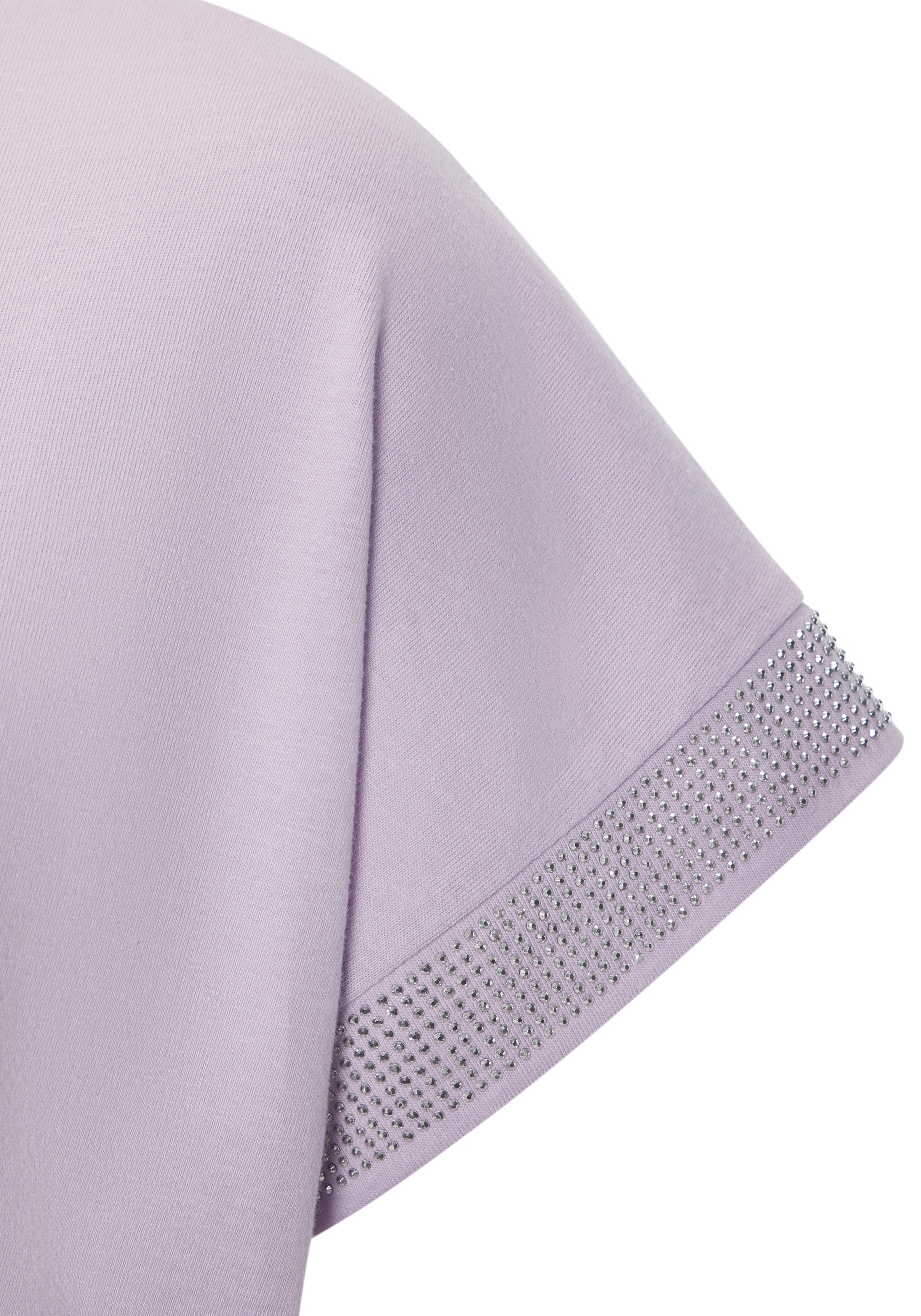 LASCANA Kurzarmshirt »mit glitzernem Strass-Design am Arm«, aus weicher Baumwoll-Qualität