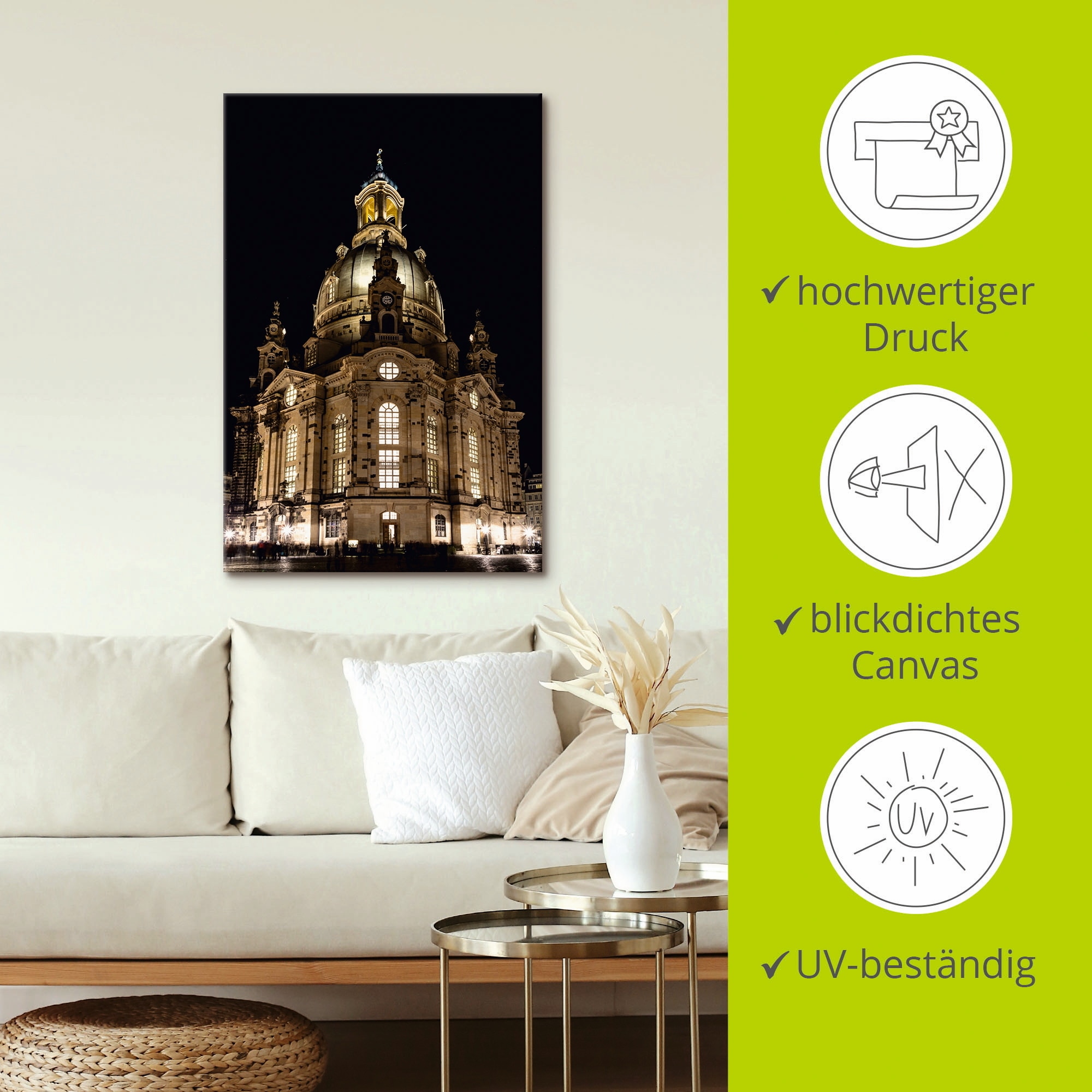 Artland Wandbild »Erleuchtete Frauenkirche in Dresden«, Gebäude, (1 St.), als Leinwandbild, Poster in verschied. Größen