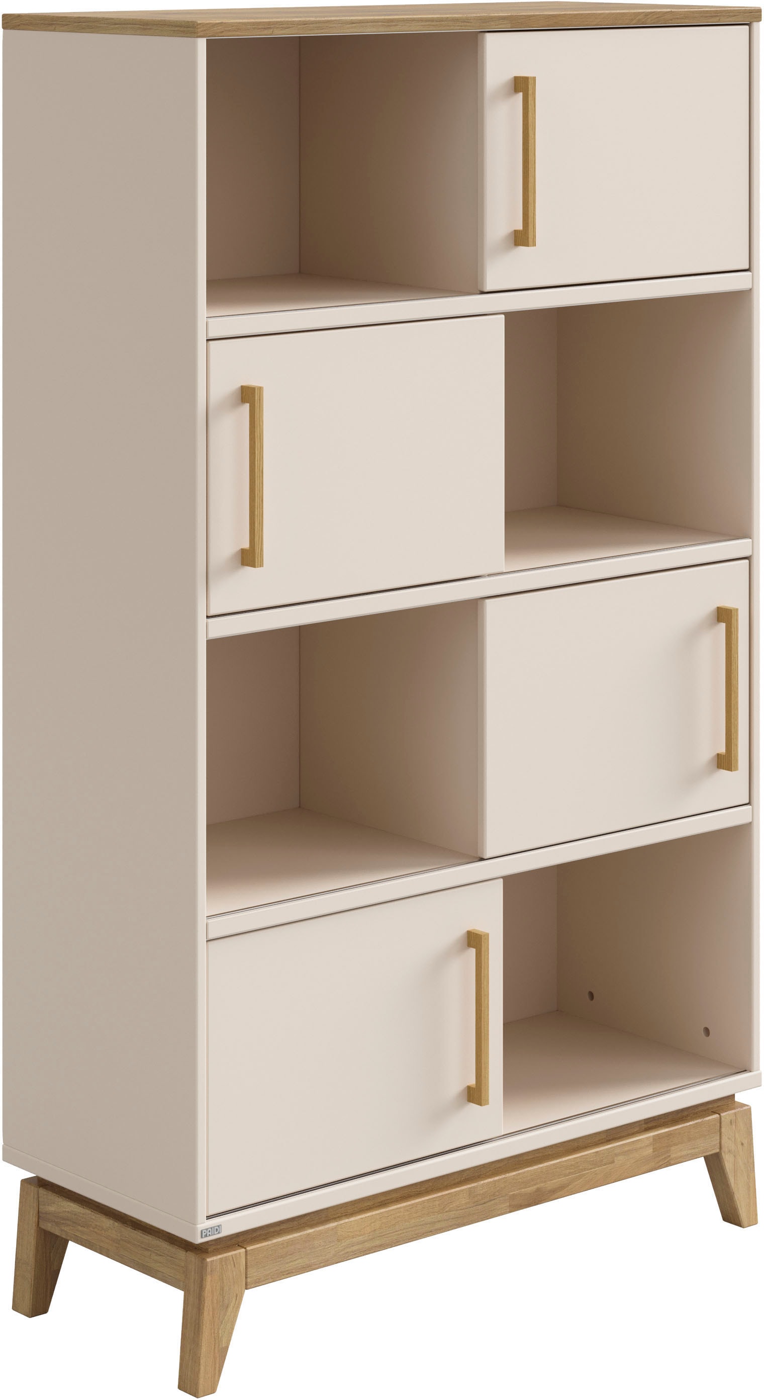 PAIDI Standregal »STIENE in Beige oder Grau, 8 Fächer, 4 Schiebetüren mit Soft-Close« B/H/T ca. 95/161/40cm,  modernes und langlebiges Regal mit Massivholz, Highboard