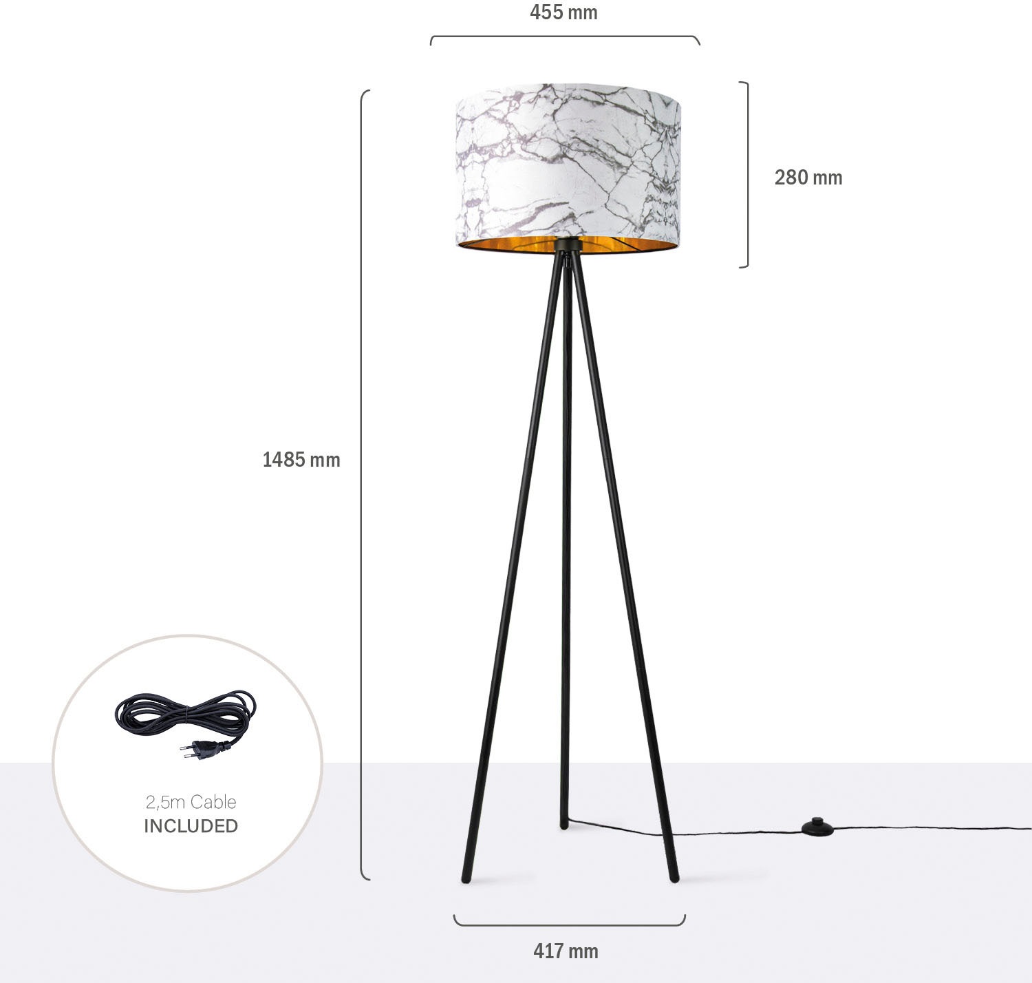 Paco Home Stehlampe »Trina Kraft«, Leuchtmittel E27 | ohne Leuchtmittel, Standleuchte Schlafzimmer E27 Marmor Stein Design Grau Weiß