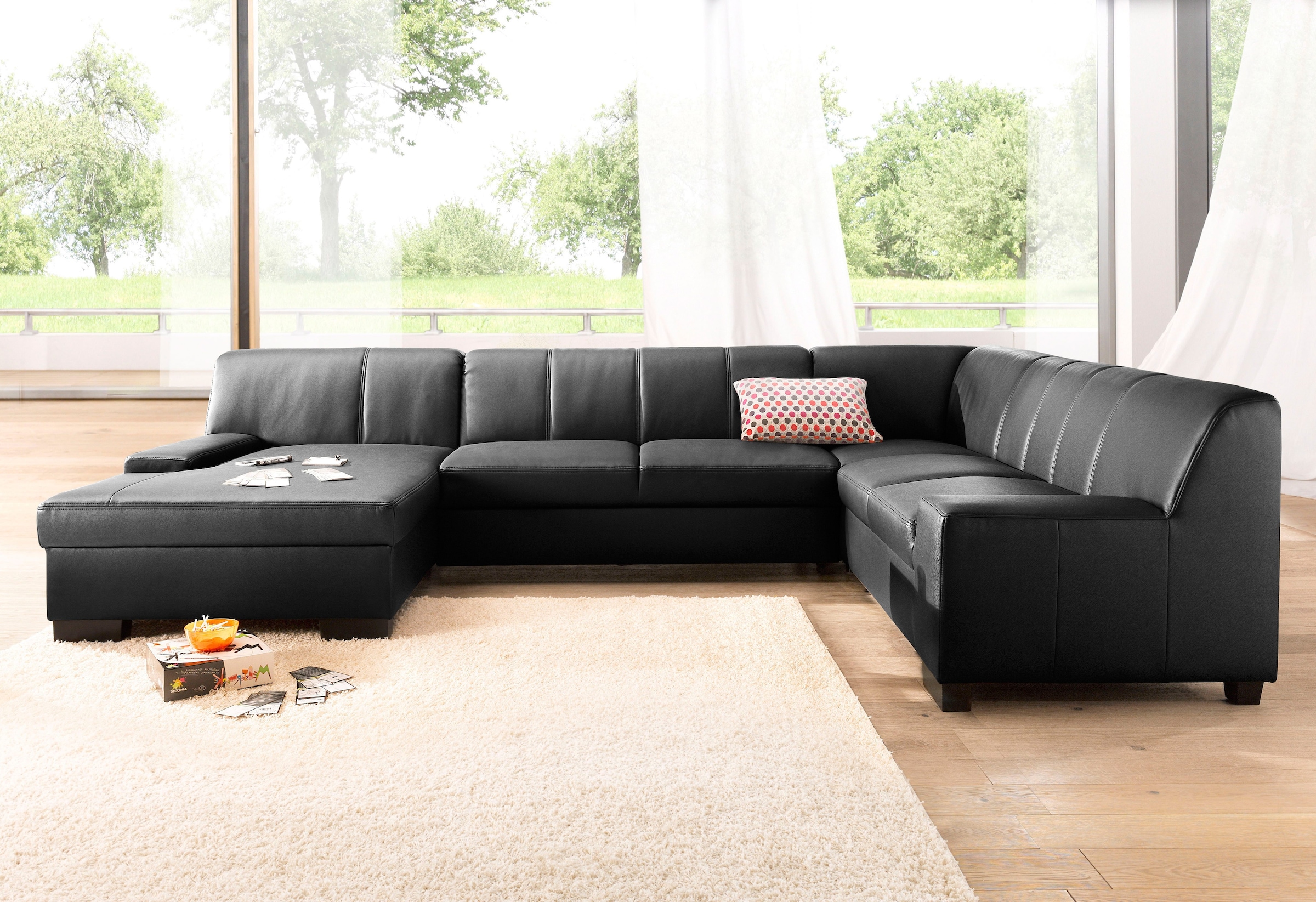 DOMO collection Wohnlandschaft »Norma, mit Kunstleder- oder Lederbezug, viel Platz, zeitlos & elegant«, extrabreite Armlehnen, U-Form, wahlweise mit Bettfunktion