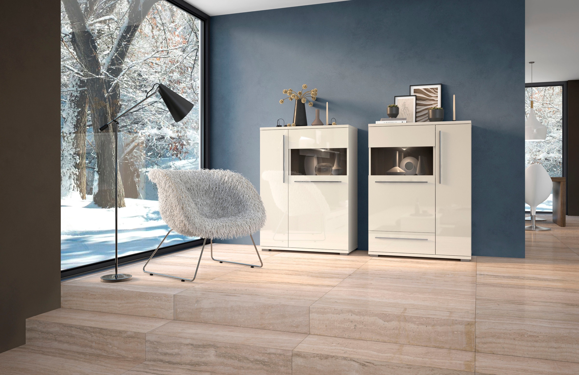 Places of Style Vitrine »Piano«, UV lackiert, Soft-Close Funktion