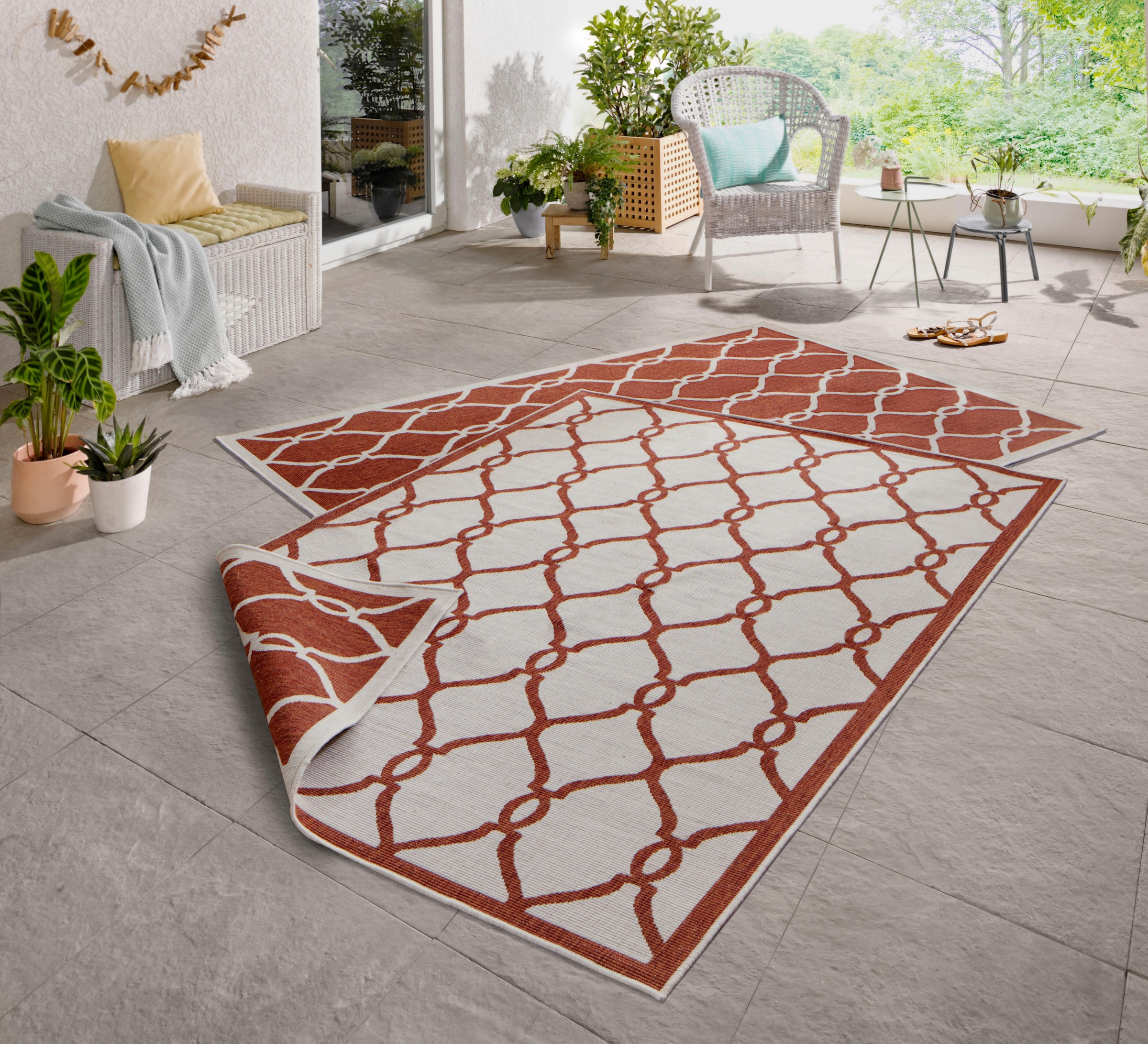 NORTHRUGS Teppich »Rimini«, rechteckig, 5 mm Höhe, In-und Outdoor geeignet, Robust, Pflegeleicht, Flachgewebe, Wendbar