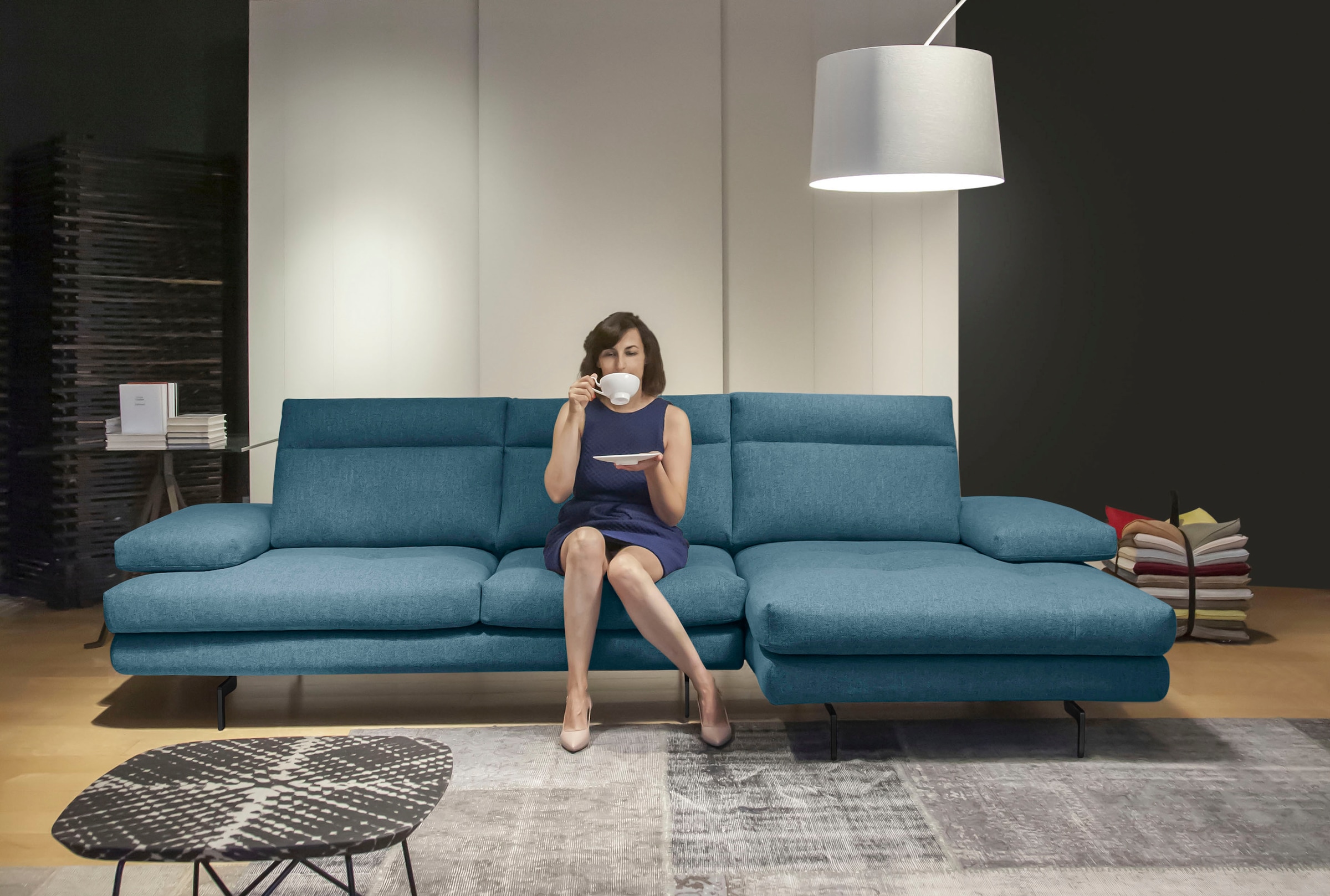 CALIA ITALIA Ecksofa »Toby Wing, Komfortsofa der Extraklasse, bequem, L-Form« inklusive Sitztiefenverstellung, Füße in schwarz matt