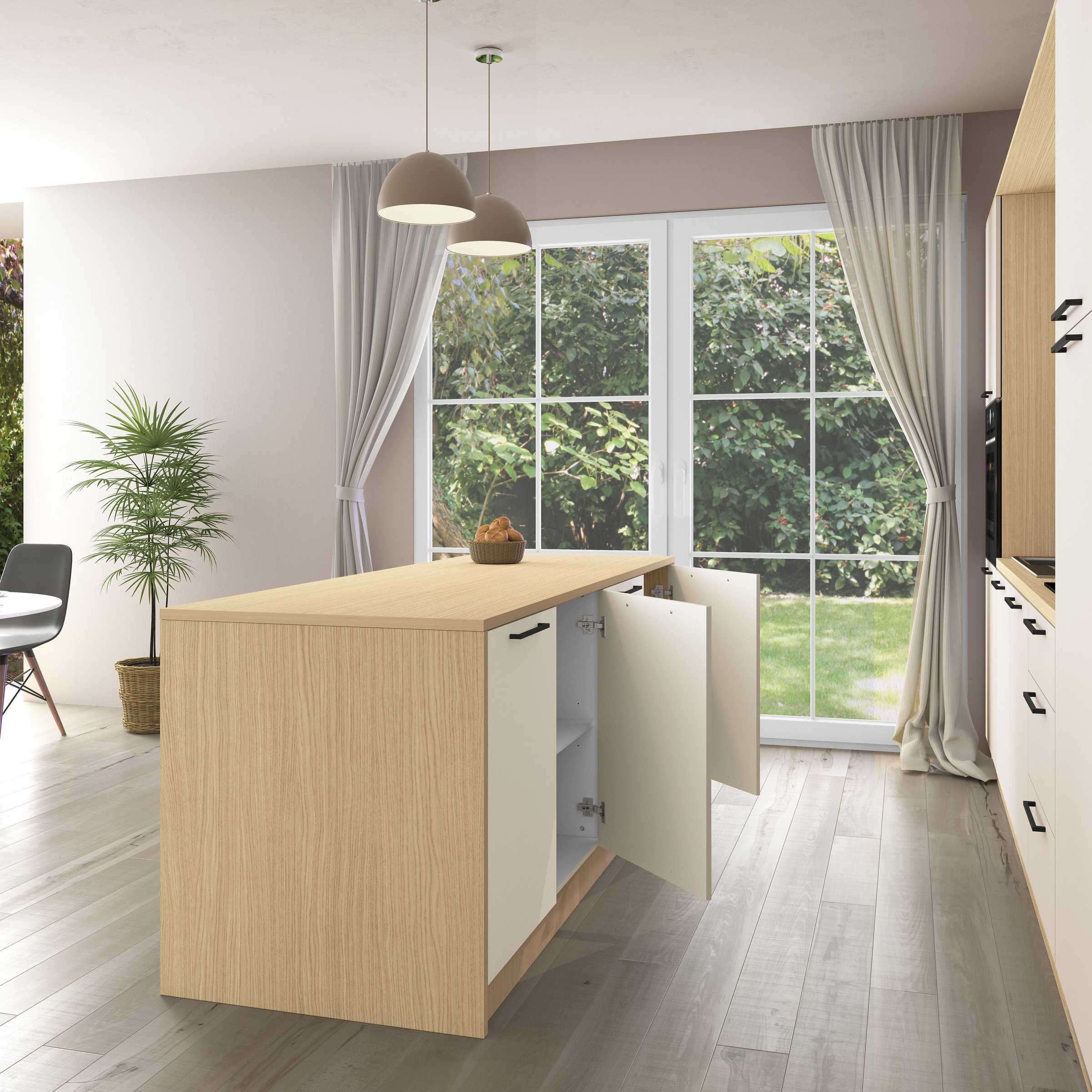 KOCHSTATION Kücheninsel »KS-Luna« Breite 225 cm, 4 Türen, 8 Innenfächer, 4 Essplätze, gedämpfte Türen