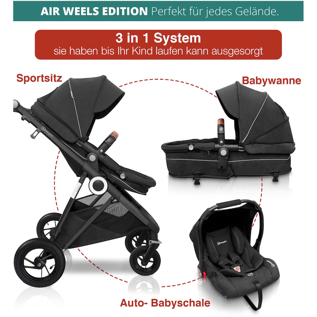 BabyGo Kombi-Kinderwagen »Halime AIR 3in1, Anthracite Black«