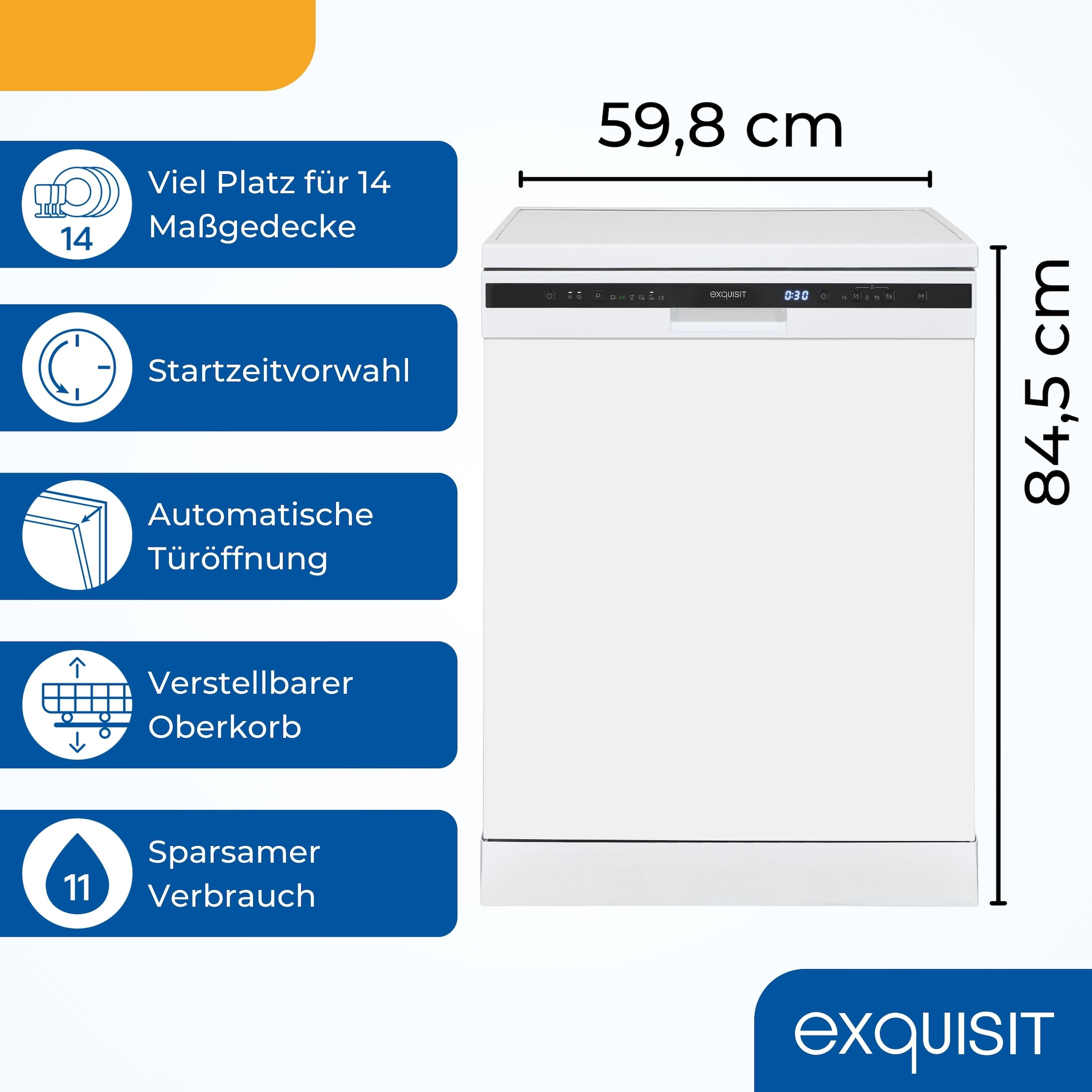 exquisit Standgeschirrspüler 6314 »GSP6314-030C weiss« 10,2 l 14 tlg. Maßgedecke 14 Maßgedecke, 6 Programme, LED, Besteckschublade