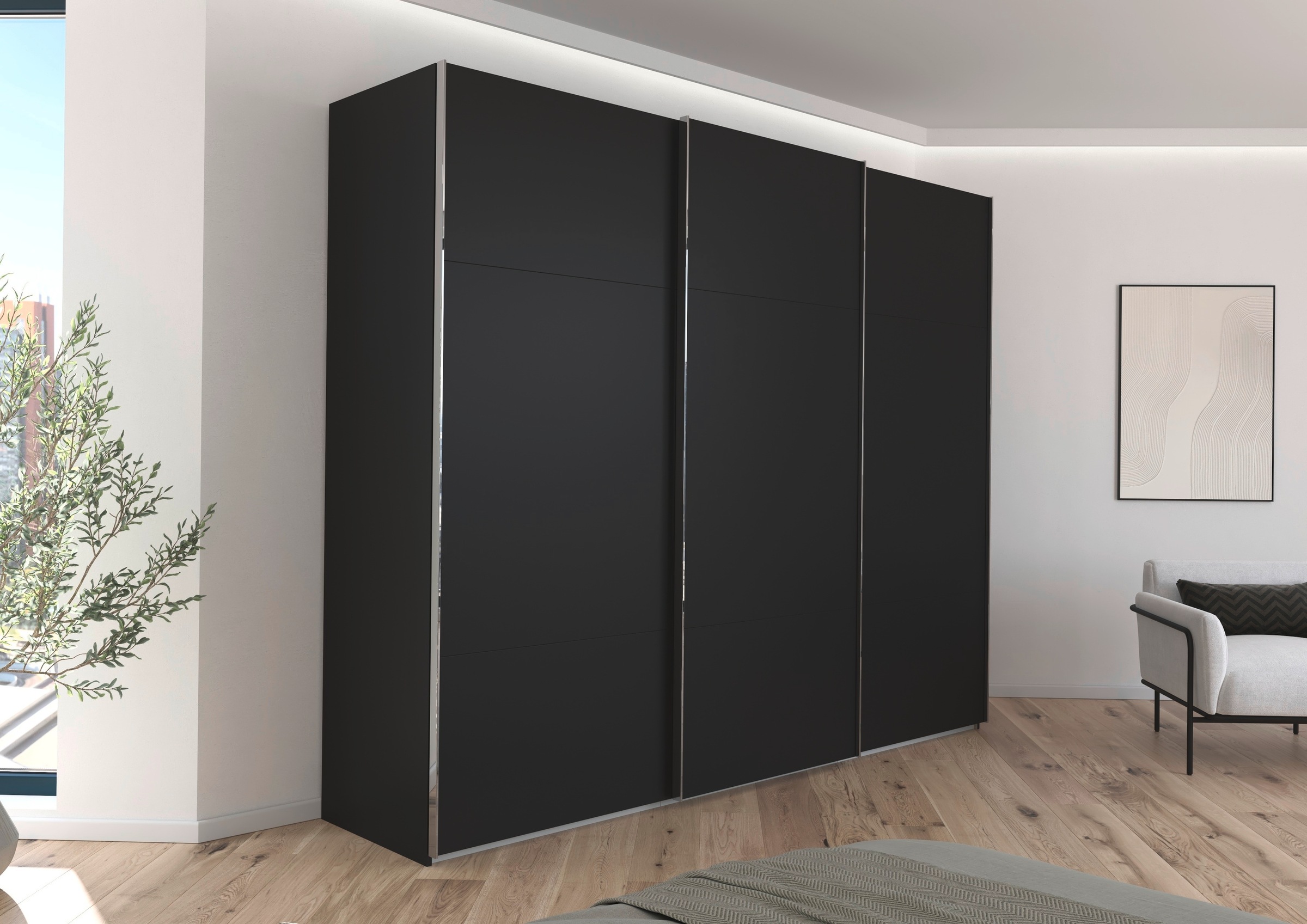 rauch Schwebetürenschrank »Kleiderschrank Schrank Garderobe Schlafzimmerschrank CONTIDO«, (in 3 verschiedenen Ausstattungen BASIC/CLASSIC/PREMIUM), aus hochwertigem Material in 6 Breiten 2 Griff-Farben MADE IN GERMANY