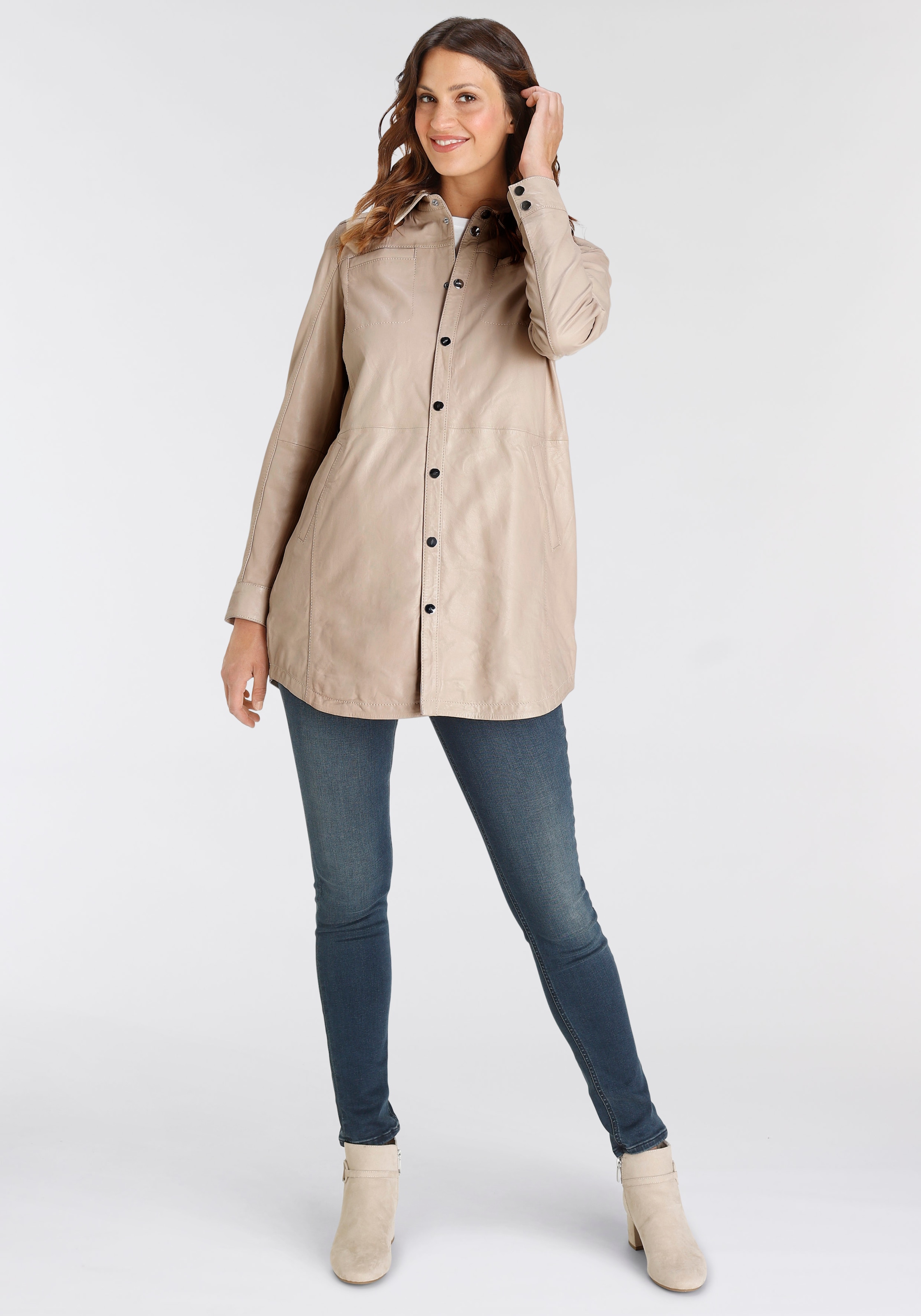 Mauritius Lederjacke »GWMilaja«, mit Druckern, Brusttaschen, abgerundeter Saum