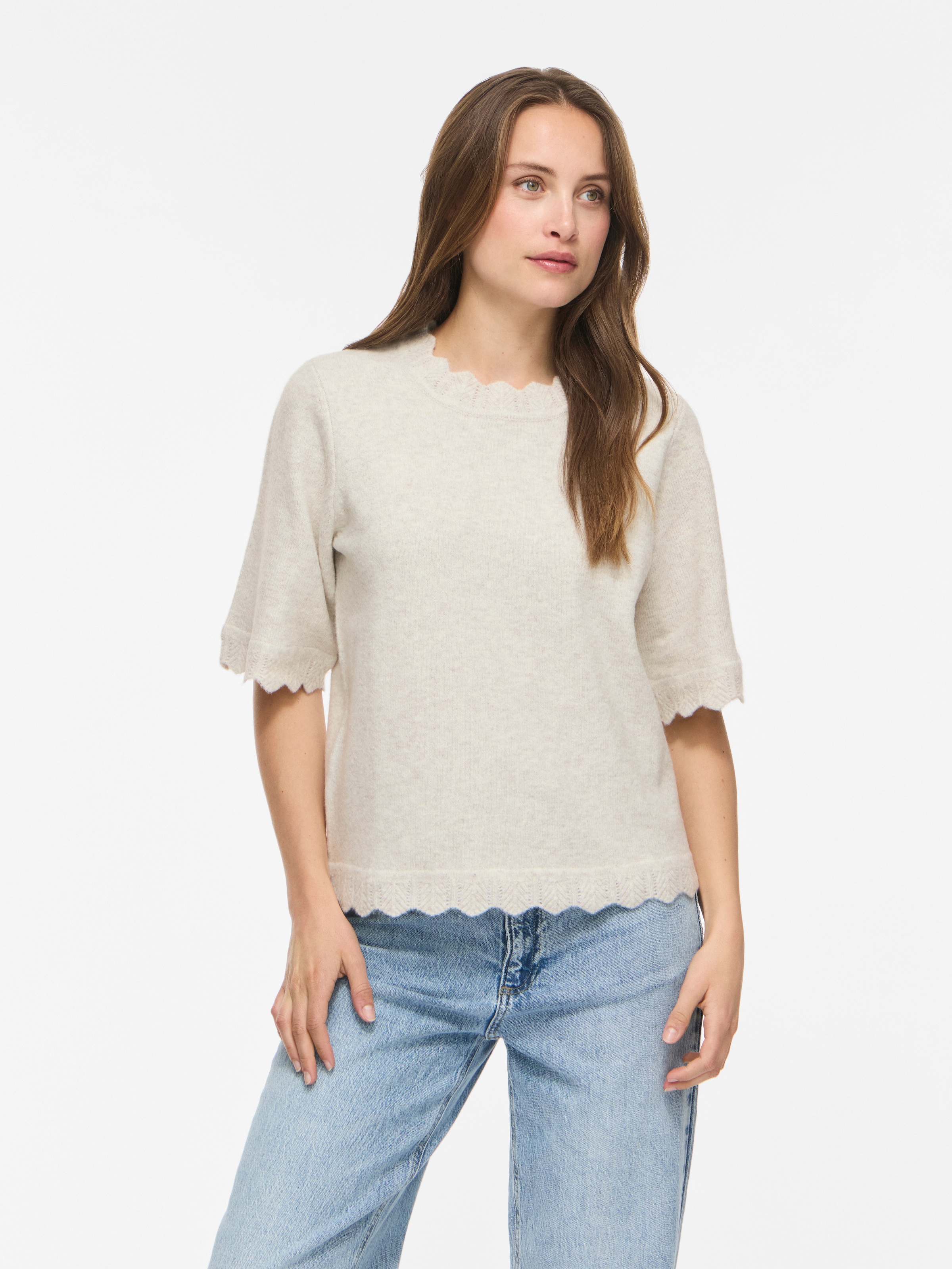 Vila Kurzarmpullover »VINIKOLINA O-NECK 2/4 KNIT TOP - NOOS« Materialmix, normal geschnitten