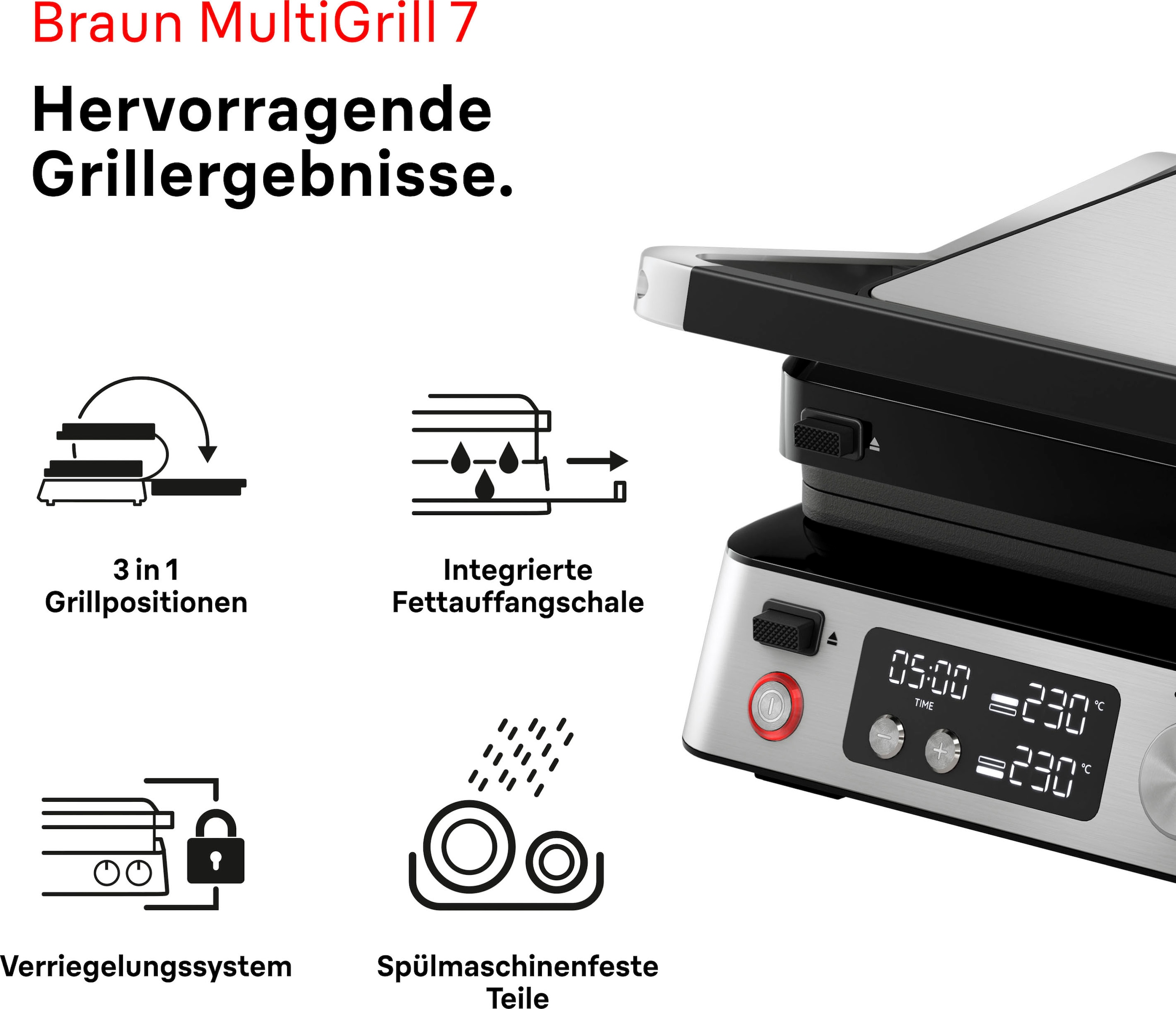 Braun Kontaktgrill »Multigrill 7 CG 7040 silber«, 2000 W