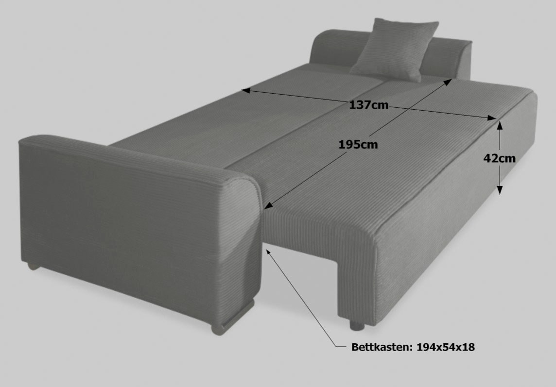 COLLECTION AB Schlafsofa »Sara B: 241 cm, Liegefl. 137x195 cm, Bettkasten, optional mit Topper« Schlaffunktion, Couch mit Bonnellfederkern, Gästebettfunktion