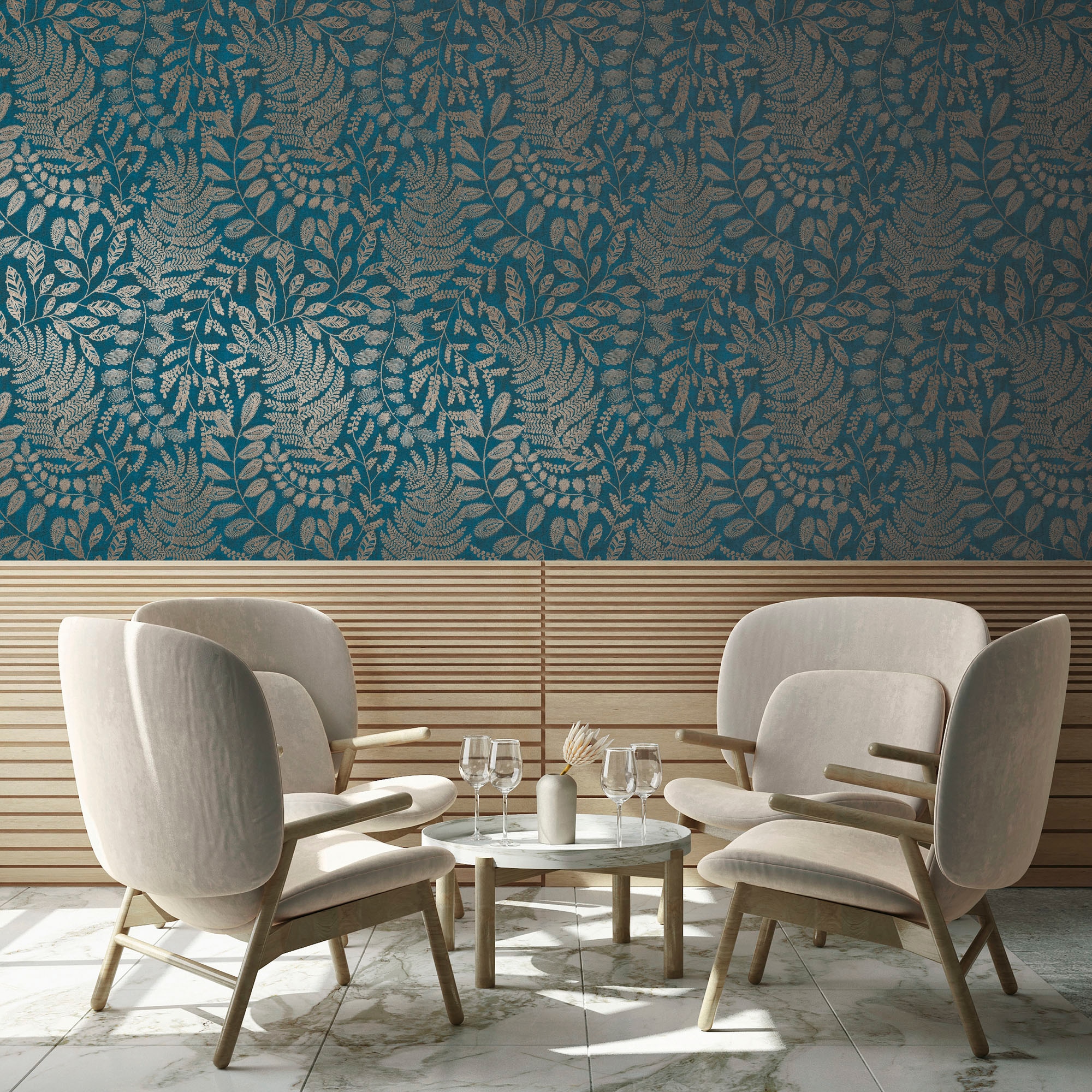 A.S. Création Vliestapete »THE BOS Blätter Floral«, matt-gemustert-neutral, Florale Tapete Tapete Floral Tapeten Wohnzimmer Schlafzimmer Küche