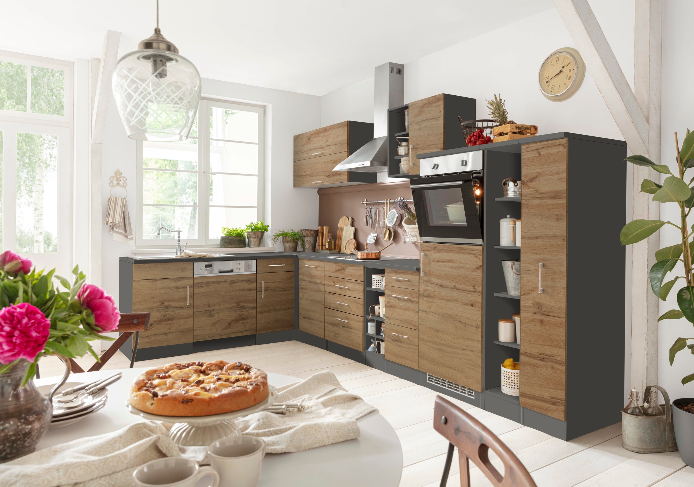 KOCHSTATION Winkelküche "KS-Colmar", mit E-Geräten, Stellbreite 210/360 cm günstig online kaufen