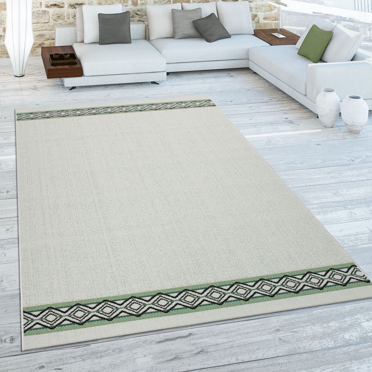 Paco Home Teppich »Ostende 541«, rechteckig, 4 mm Höhe, Flachgewebe, mit Bordüre, In- und Outdoor geeignet, Wohnzimmer