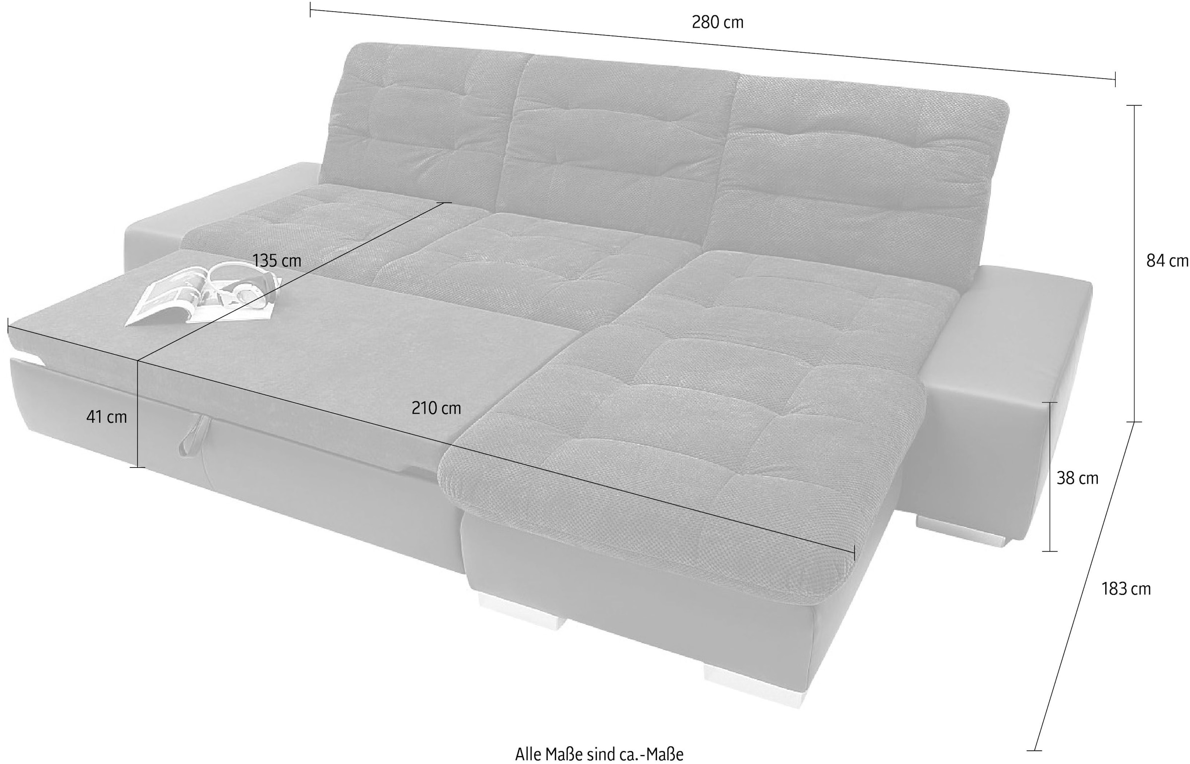 sit&more Ecksofa »Pale L-Form«, inklusive Kopfteilverstellung, wahlweise mit Bettfunktion