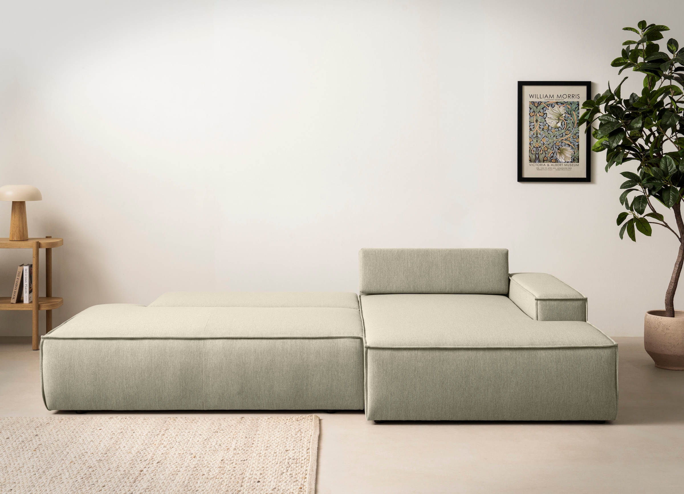 Home affaire Ecksofa »SHERWOOD, Schlafsofa in L-Form offen (275cm), Cord, Leinenoptik«, Schlaffunktion und Bettkasten, Kedernaht, hoher Sitz- & Liegekomfort