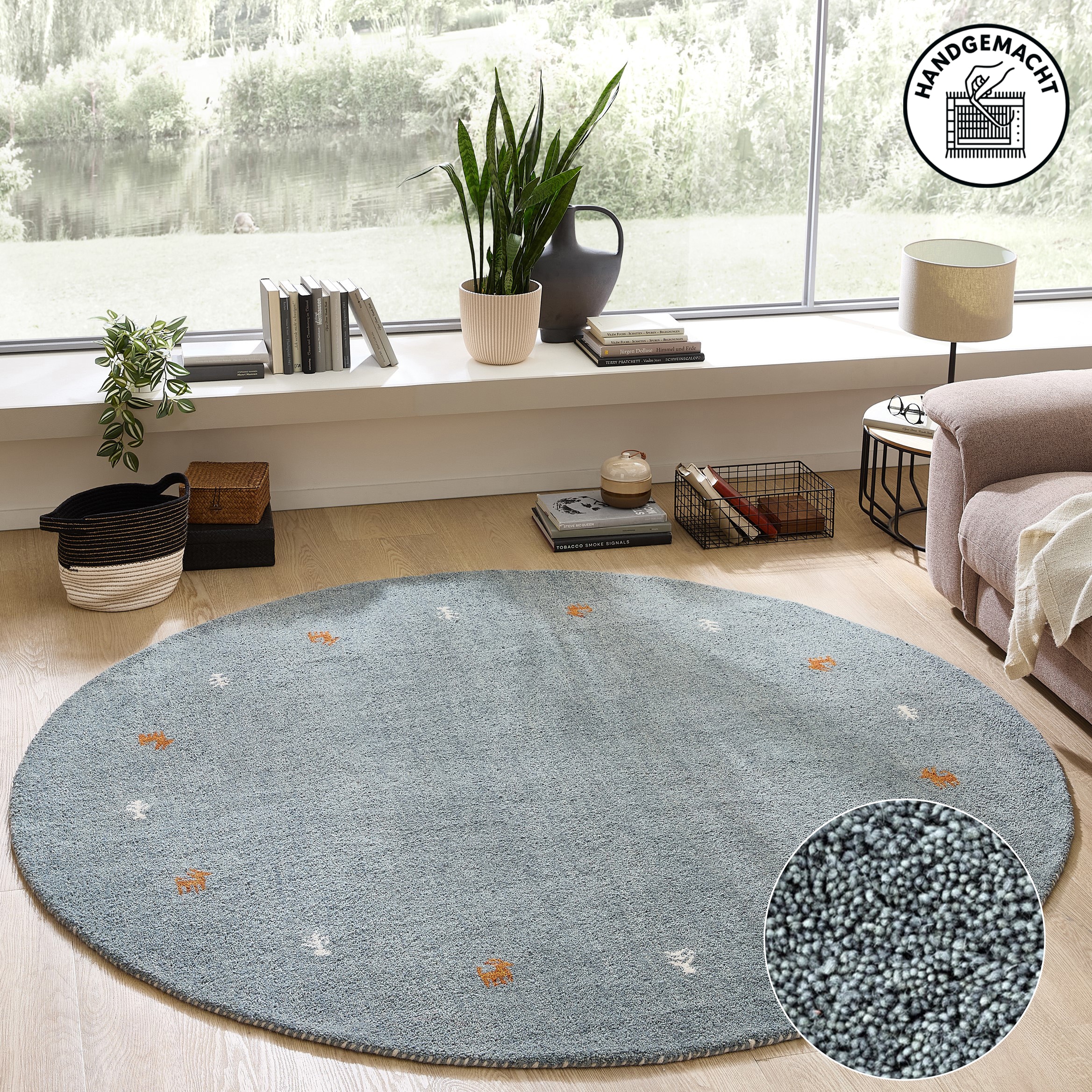 THEKO Wollteppich »Gabbeh Motiv, Handgefertigt, Teppich, Tiermotiv,  reine Wolle,« rund 14 mm Höhe reine Wolle, Wohnzimmer, Schlafzimmer, Esszimmer