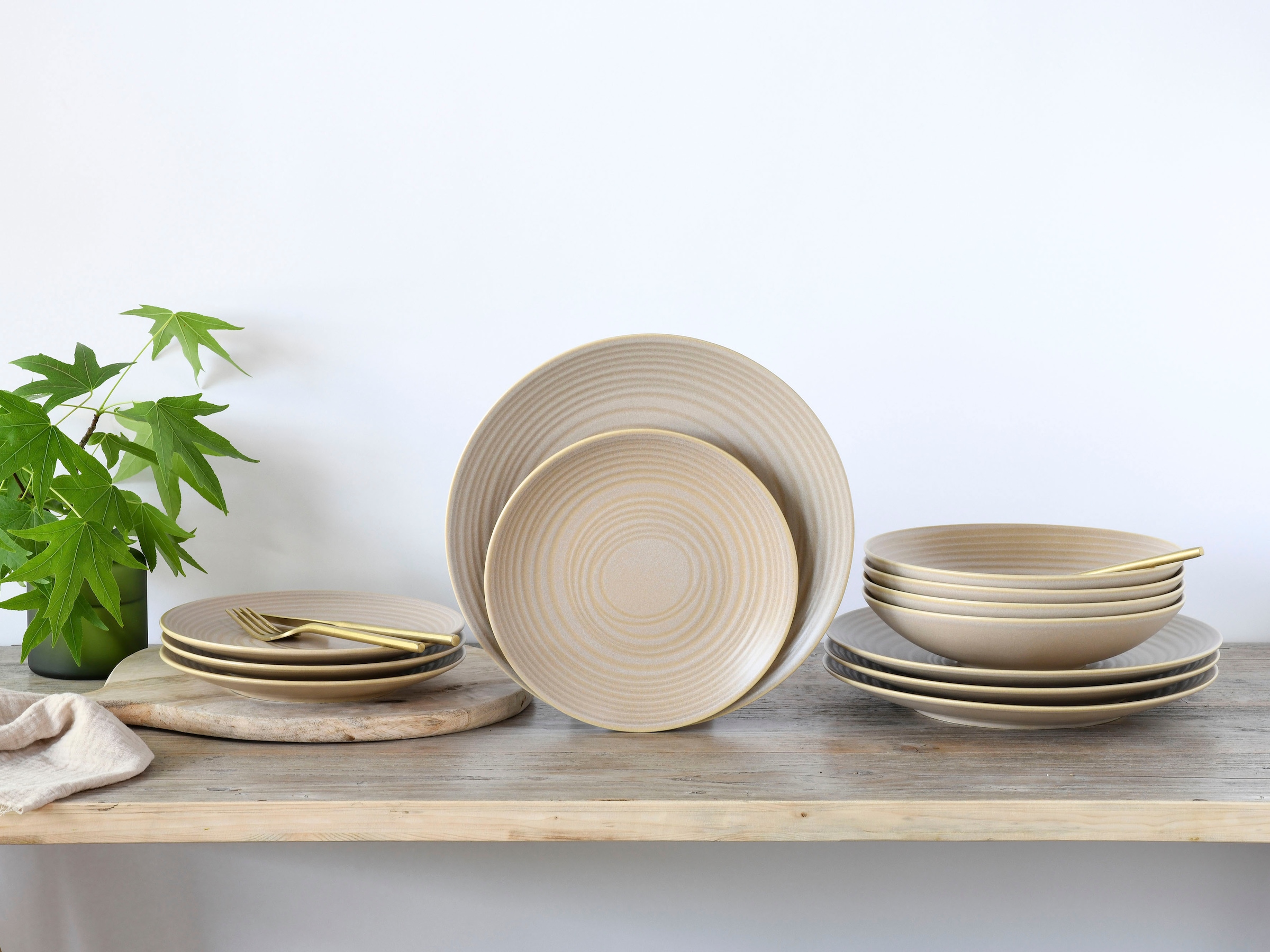 CreaTable Tafelservice »Lava Stone Sand«, (Set, 12 tlg.), robuste, kratzfeste, seidenmatte Glasur