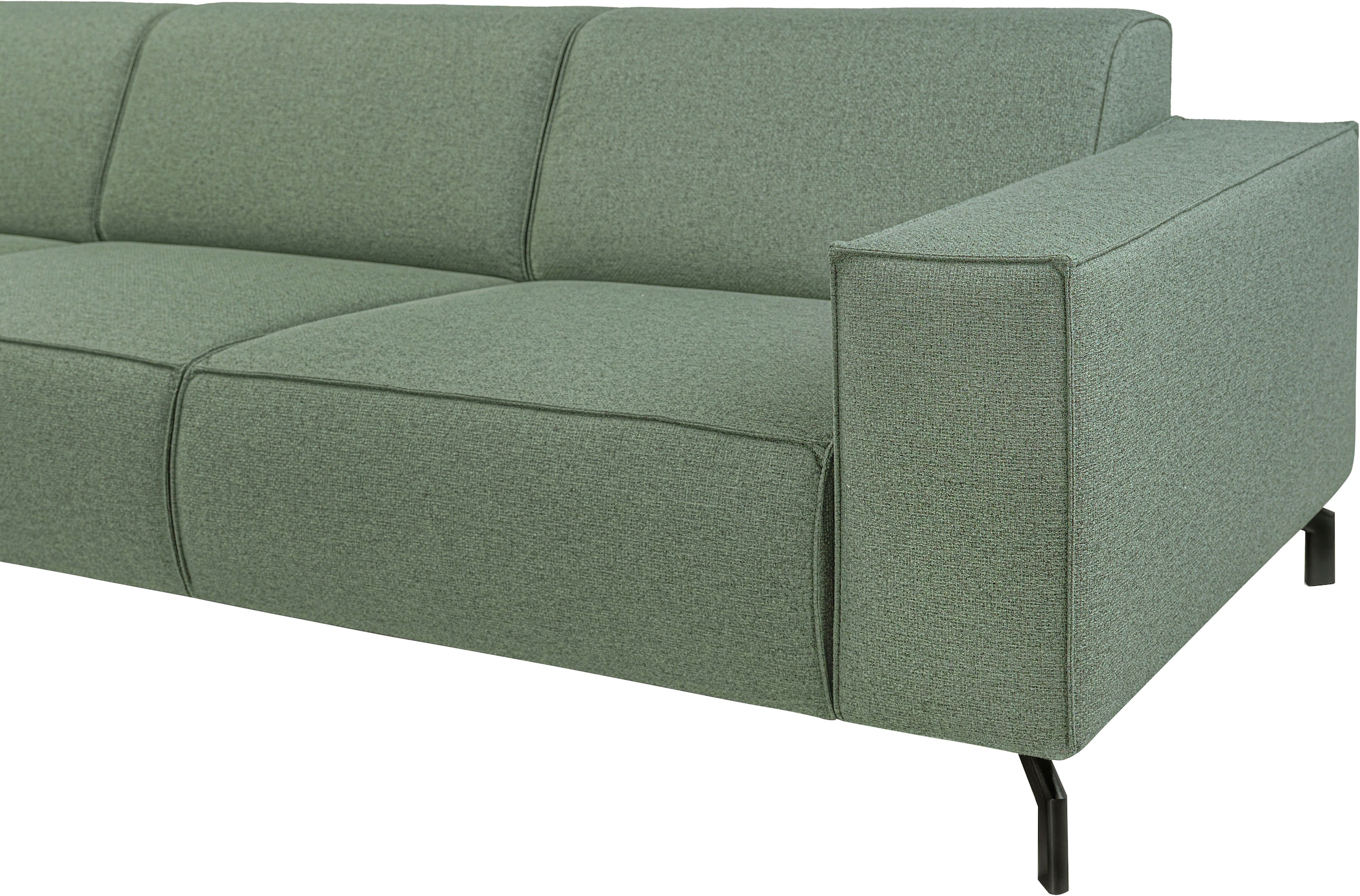 Places of Style Ecksofa »Lorcan, Breite 275 cm, weiches Sitzgefühl«, mit schwarzen Metallfüßen, Lederoptik und in weichem Strukturstoff