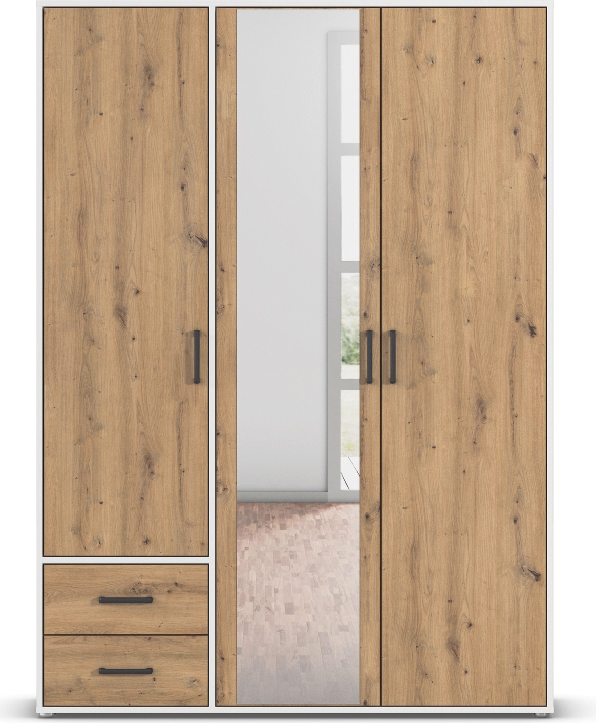 rauch Drehtürenschrank »Kleiderschrank Schrank Garderobe Wäscheschrank VOYAGER«, (in 3 verschiedenen Ausstattungen BASIC/CLASSIC/PREMIUM), mit modernen Griffen in Graumetallic, inkl. Schubkästen und Spiegel