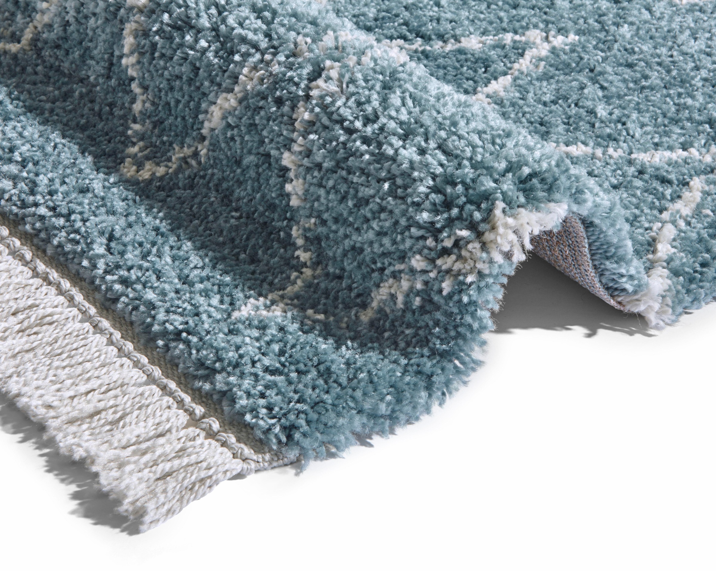 HANSE Home Hochflor-Teppich »Ruby«, rechteckig, 35 mm Höhe, Pastellfarben mit Fransen, Rauten Design, Scandi Look, Robust