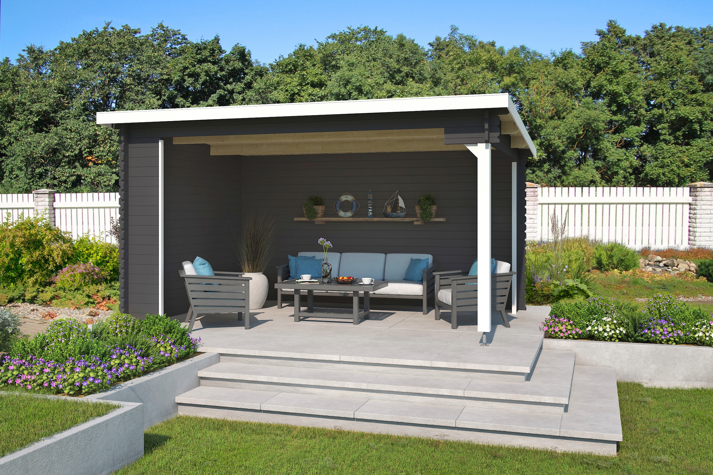 LASITA MAJA Gartenhaus »Unterstand Columbus«, Unterstand / Lounge 34mm, Fundamentmass 4250x3000, Carbongrau