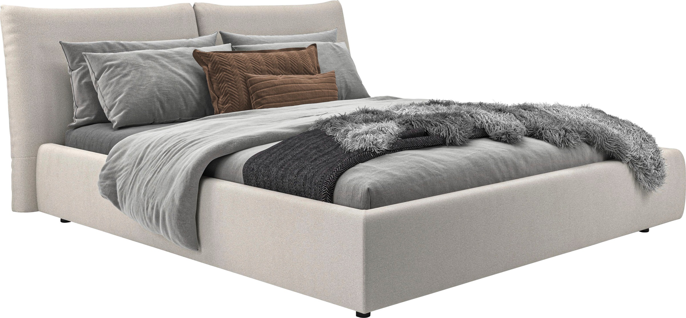 Polsterbett „Priora“, auch in NaturLEDER, Cord, belastbar bis 280kg, auch Überlänge 220 cm, beige Flachgewebe