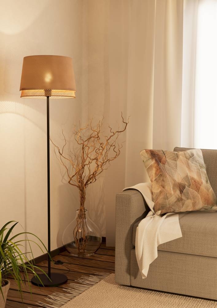 EGLO Stehlampe »TABLEY«, 1 flammig, Leuchtmittel E27 | ohne Leuchtmittel, Stehleuchte, Metall in Schwarz, Bambus und Leinen, E27 Fassung, 150 cm