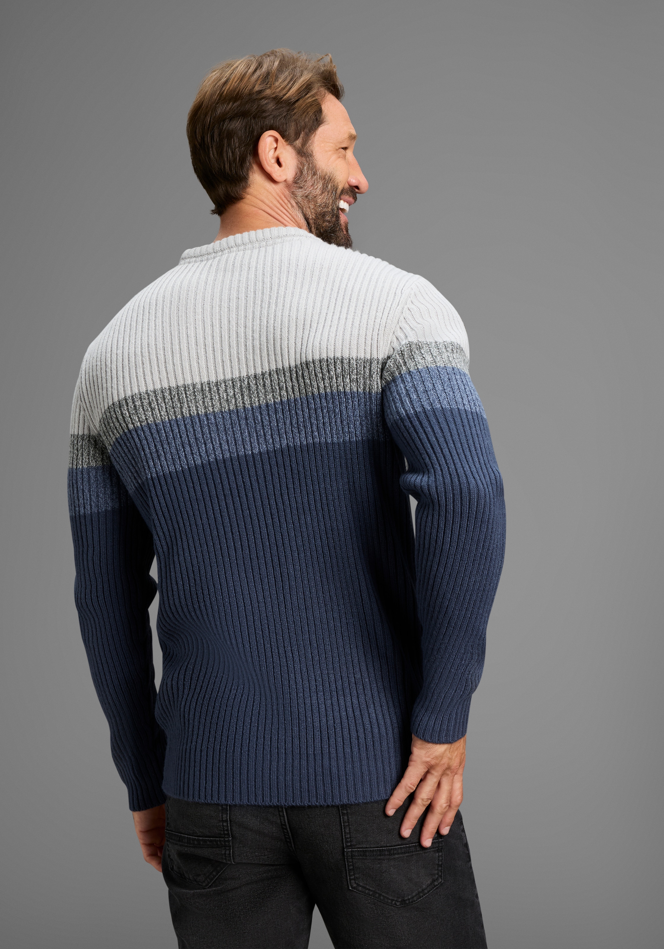 Man's World Rundhalspullover »Neue Kollektion!«, mit melierten Blockstreifen