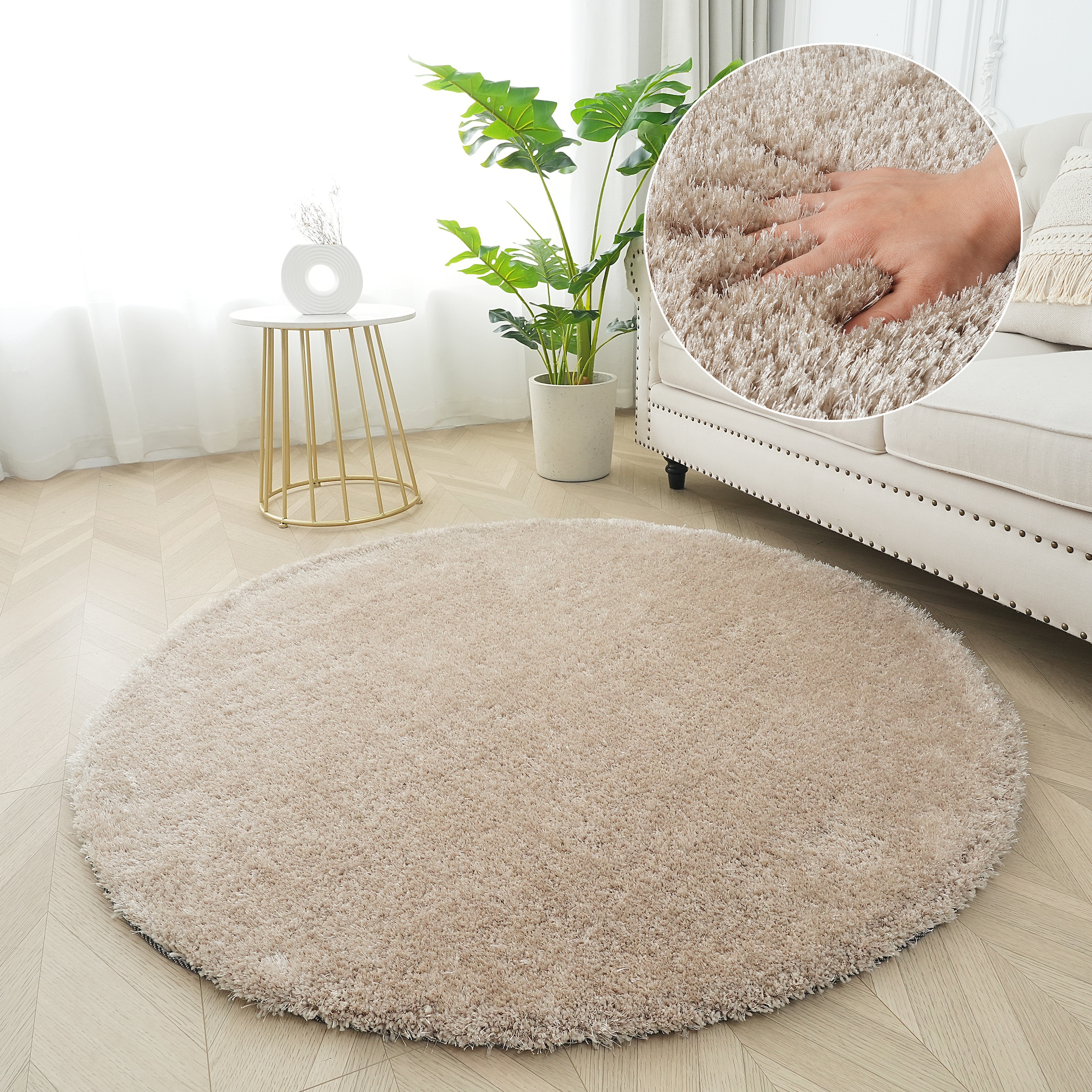 Bruno Banani Hochflor-Teppich »Dana Teppich, Kundenliebling«, rund, 30 mm Höhe, unifarben, Mikrofaser Teppiche, Wohnzimmer, Schlafzimmer, Esszimmer