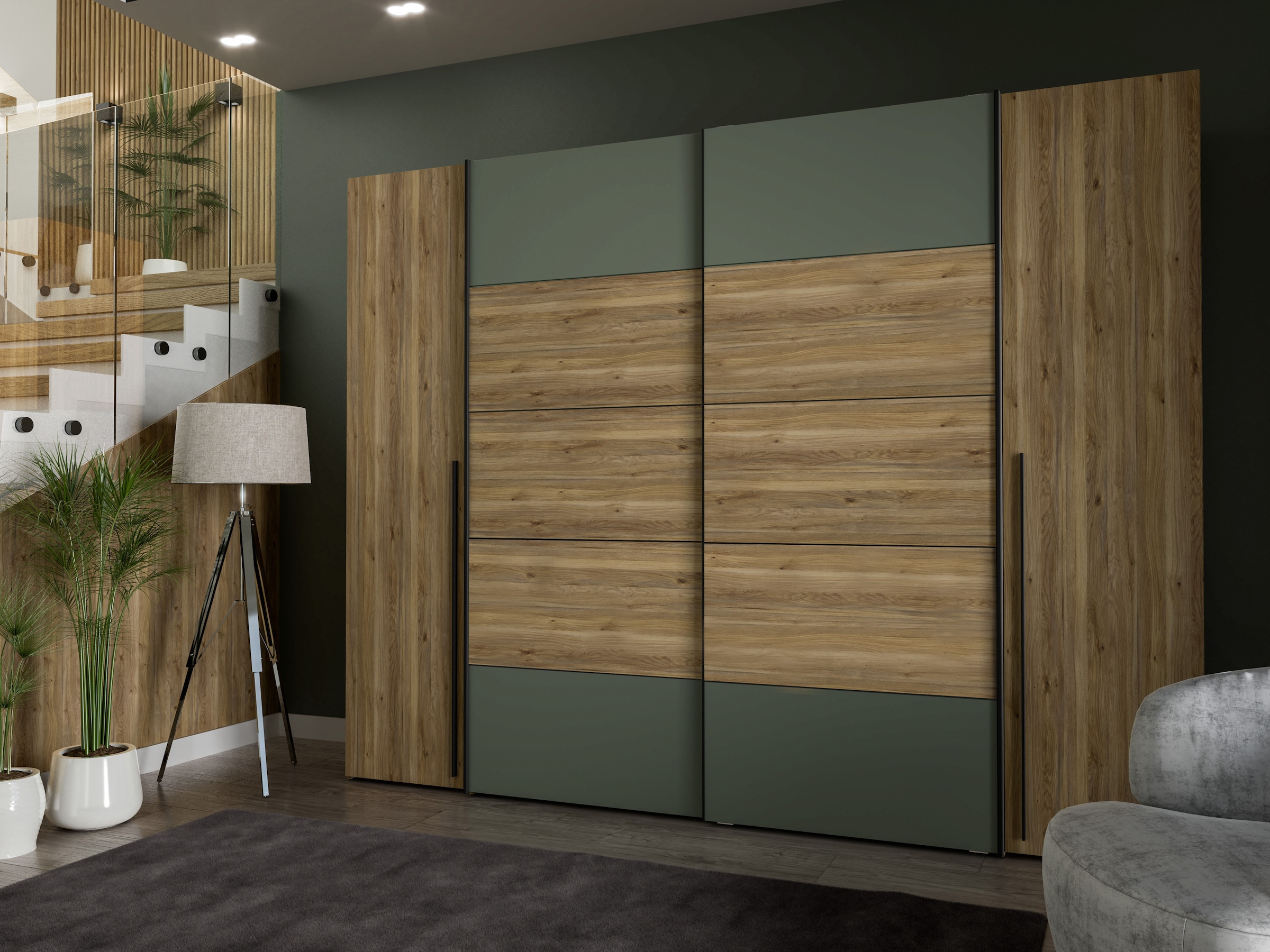FORTE Dreh-/Schwebetürenschrank »Narago, TOPSELLER, Made in Europe, zeitloses Design«, (B/H/T ca. 270x210X61cm, Farbe Weiß auch mit Spiegeln erhältlich), viele Einlegeböden teilweise variabel einsetzbar, maximaler Stauraum