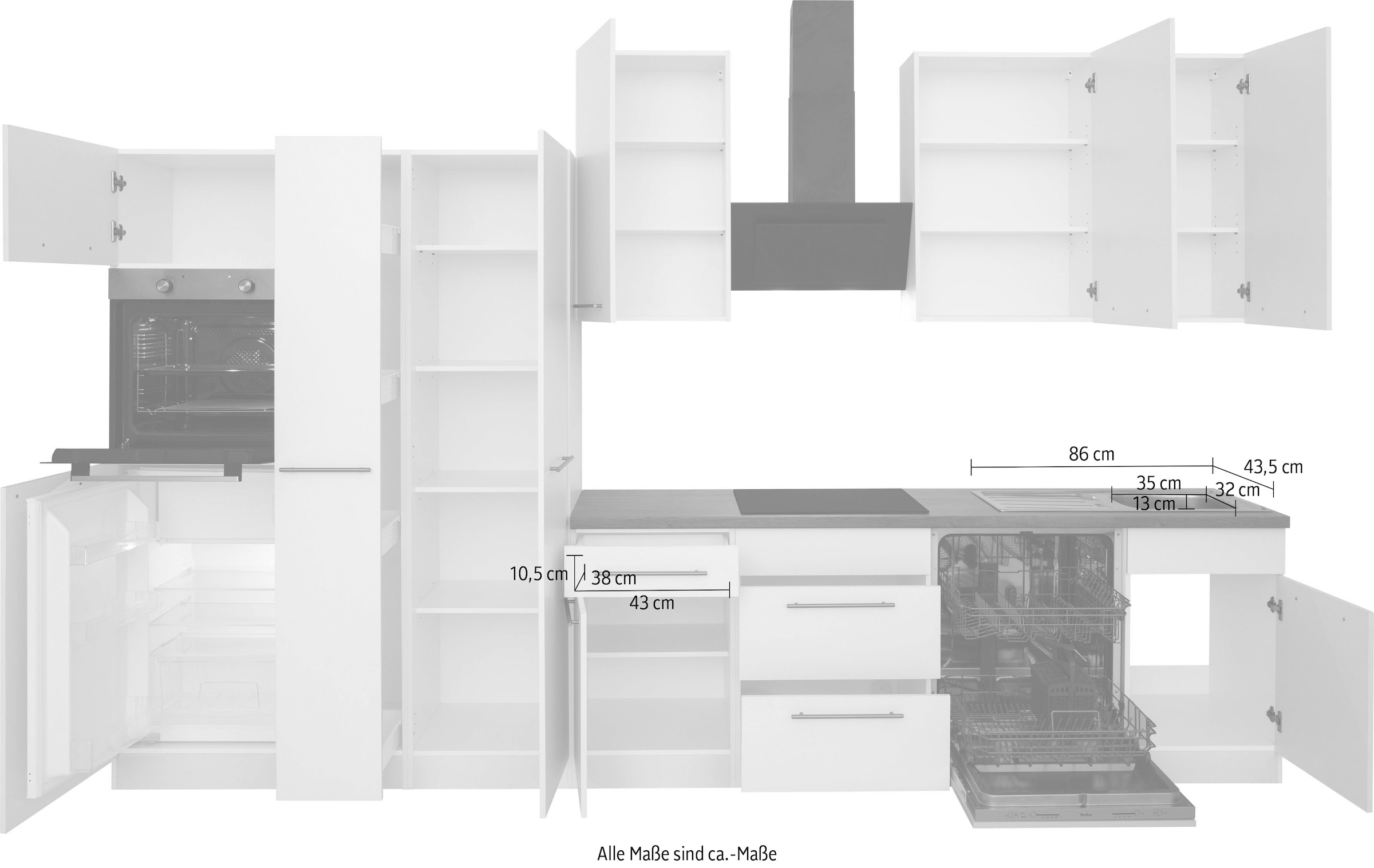 wiho Küchen Küchenzeile »Unna« ohne E-Geräte, Breite 360 cm