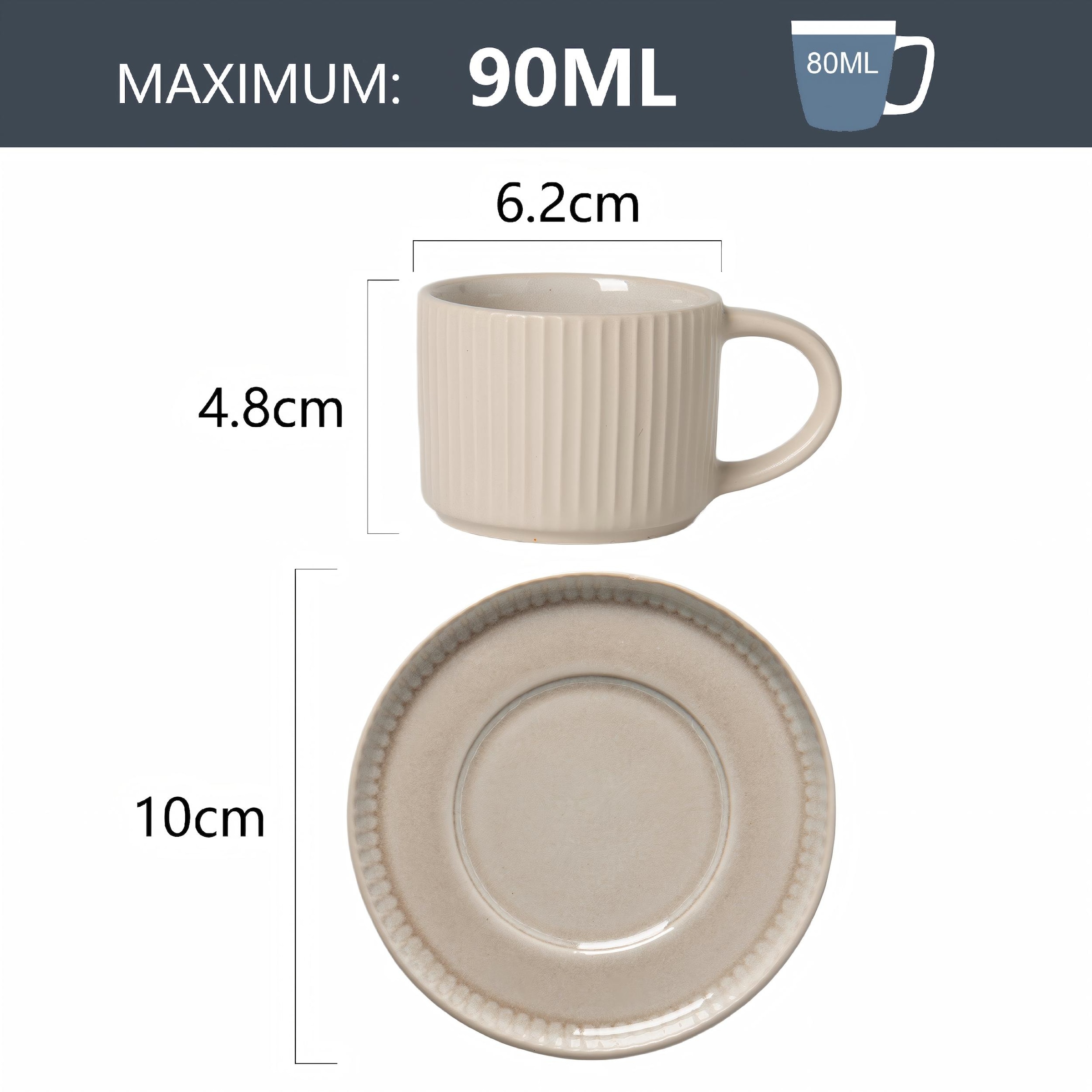 OTTO home Espressotasse »Ylvii, 12er Set, bestehend aus 6 Tassen + 6 Untertassen« für 6 Personen, spülmaschinenfest und mikrowellengeeignet, 90 ml