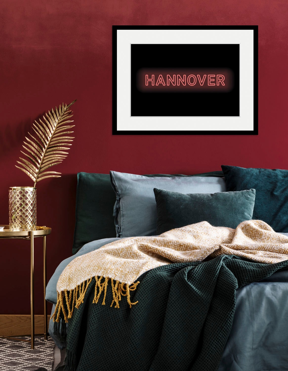 queence Bild »HANNOVER LIGHTS«, Städte-Schriftzug, (1 St.), HD Premium Poster-Druck inkl. Holzrahmen