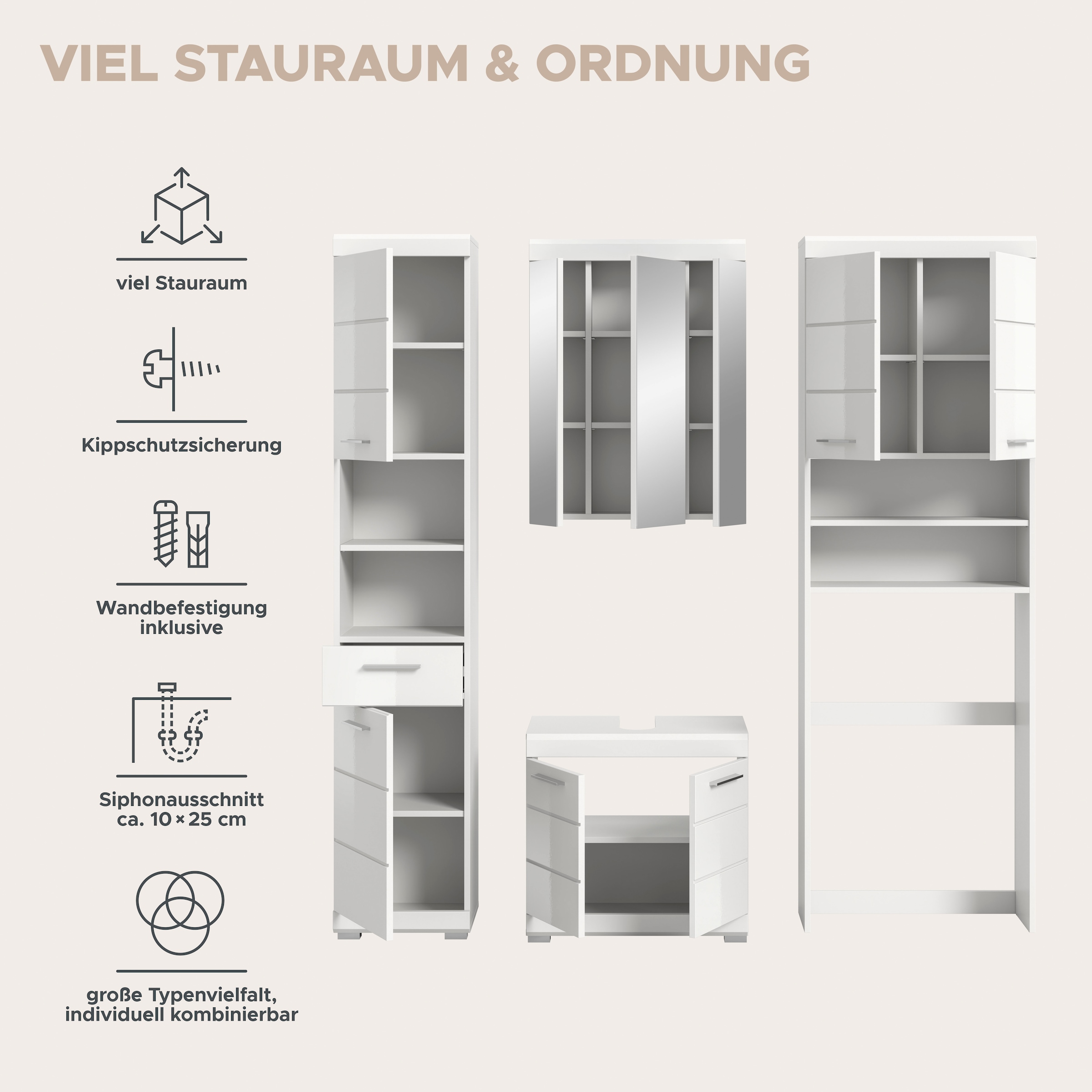 welltime Badmöbel-Set »SIENA, 4 teilig, bestehend aus:« Set, TOPSELLER!, 4 Stk. tlg.