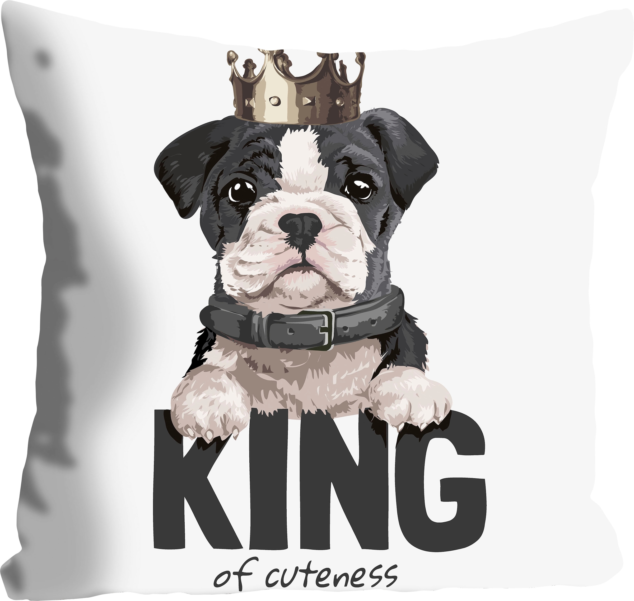 queence Dekokissen »KING OF CUTENESS«, mit einem Hund mit Krone