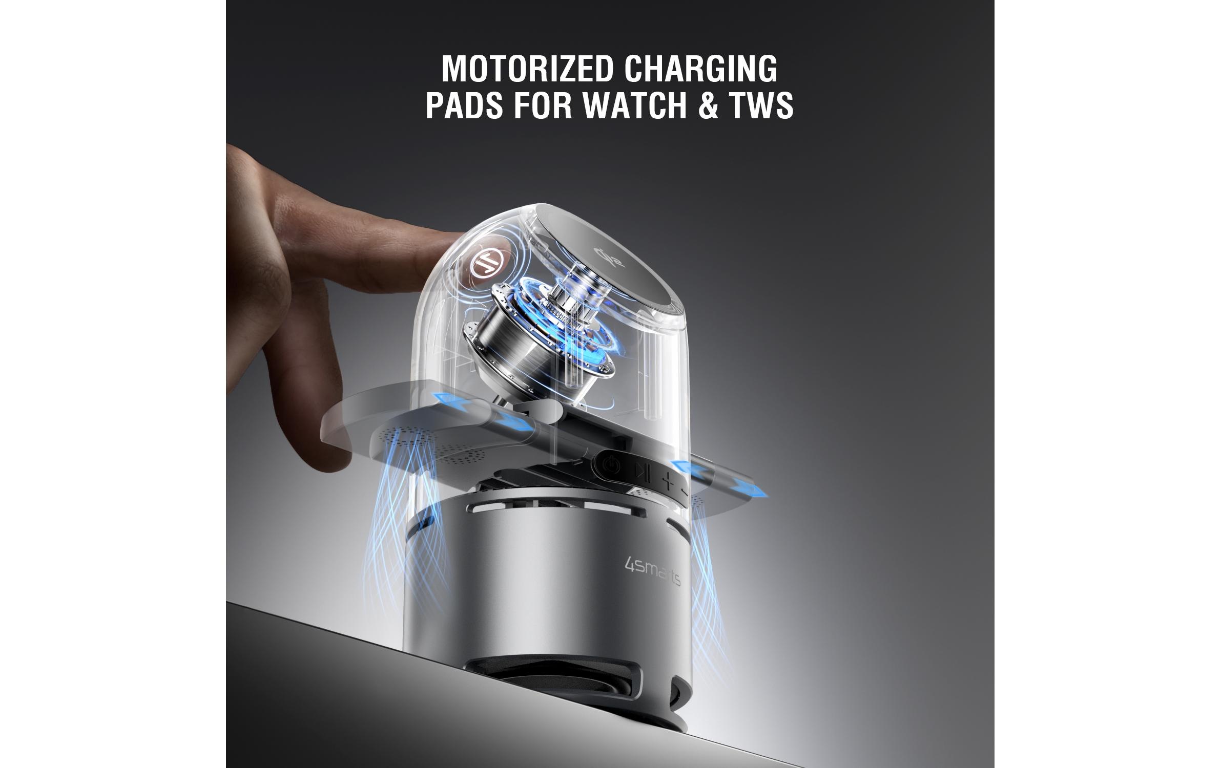 4smarts Wireless Charger »3-in-1 ChargeBot Sound« Magnetische Befestigung, Qi-Ladegerät, UltiMag-Ring im Set enthalten