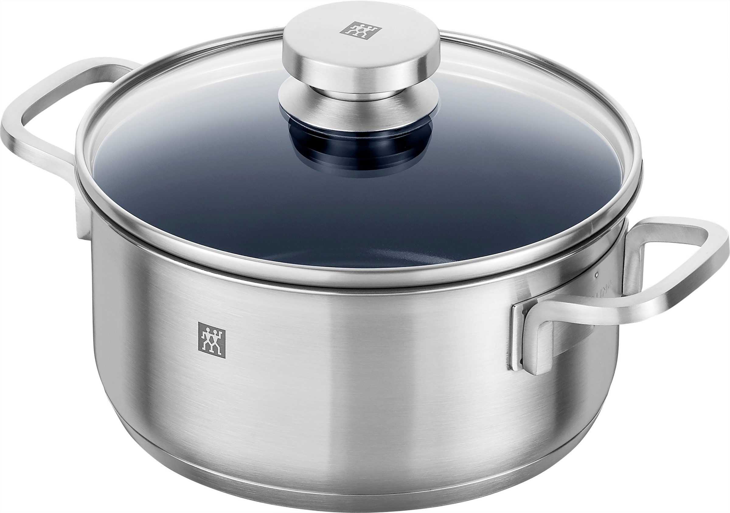 Zwilling Topf-Set »Focus/Twin Pollux«, Edelstahl 18/10, (Set, 6 tlg., 1x Bratentopf 20 cm, 1x Kochtopf 24 cm, 1x Stieltopf 16 cm), Glasdeckel, Sandwichboden, inkl. 3-tlg. Messer-Set