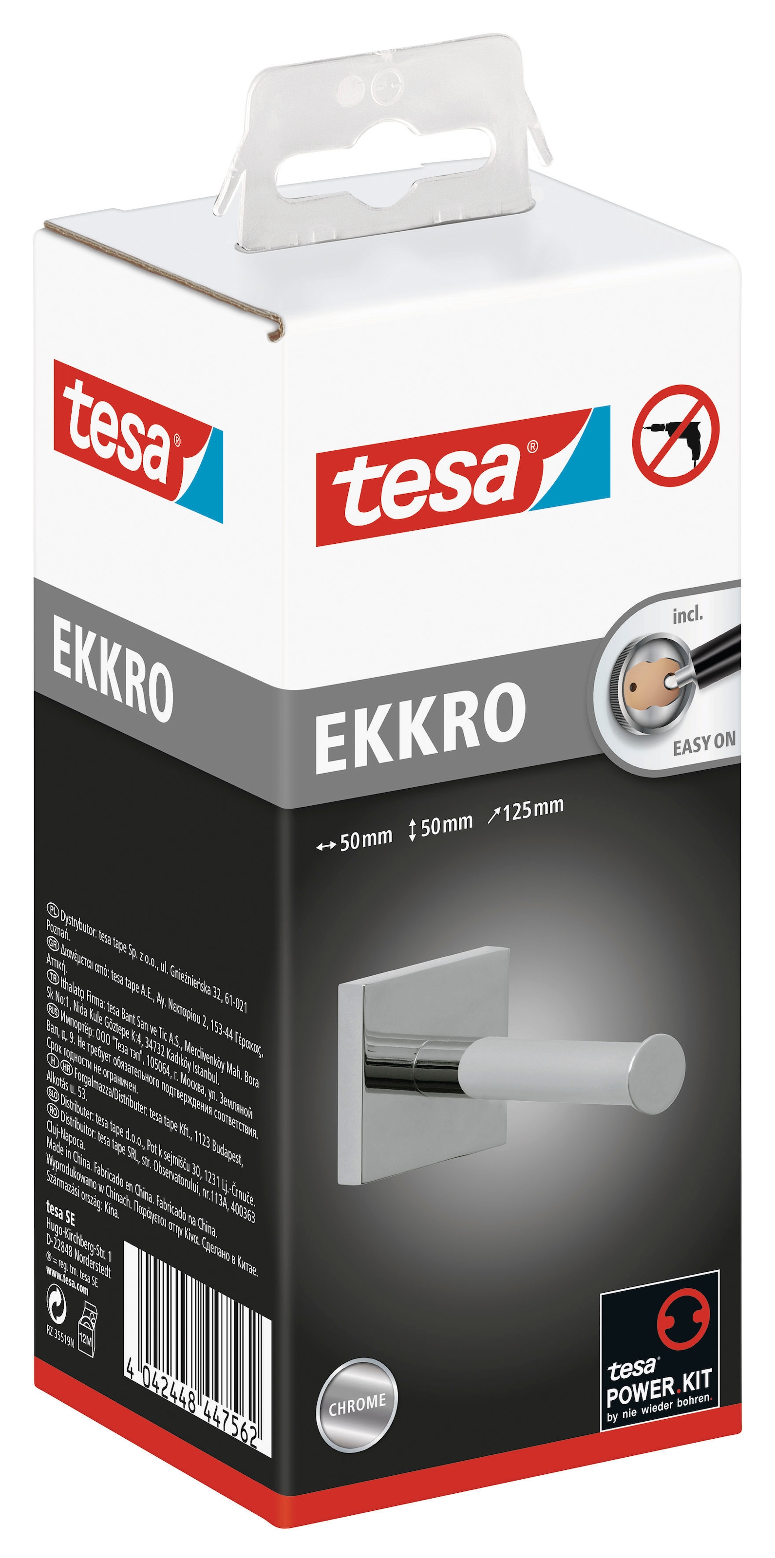 tesa Toilettenpapierhalter »EKKRO Ersatzrollenhalter ohne Bohren - 5 cm  : 12,5 cm  : 5 cm« selbstklebender WC-Rollenhalter - chrom - silber glänzend