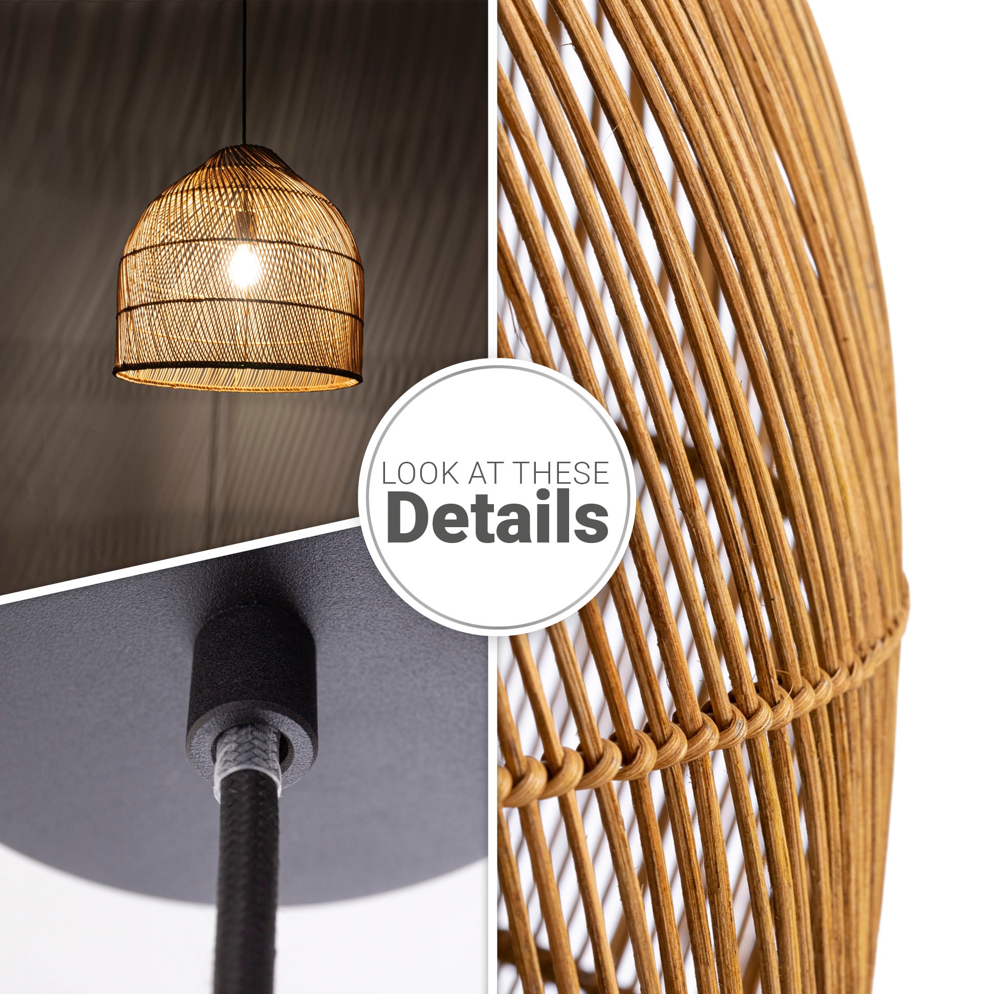 Paco Home Pendelleuchte »LINNU« E27 Korblampe Rattan Pendelleuchte Wohnzimmer Boho Deckenlampe Natur
