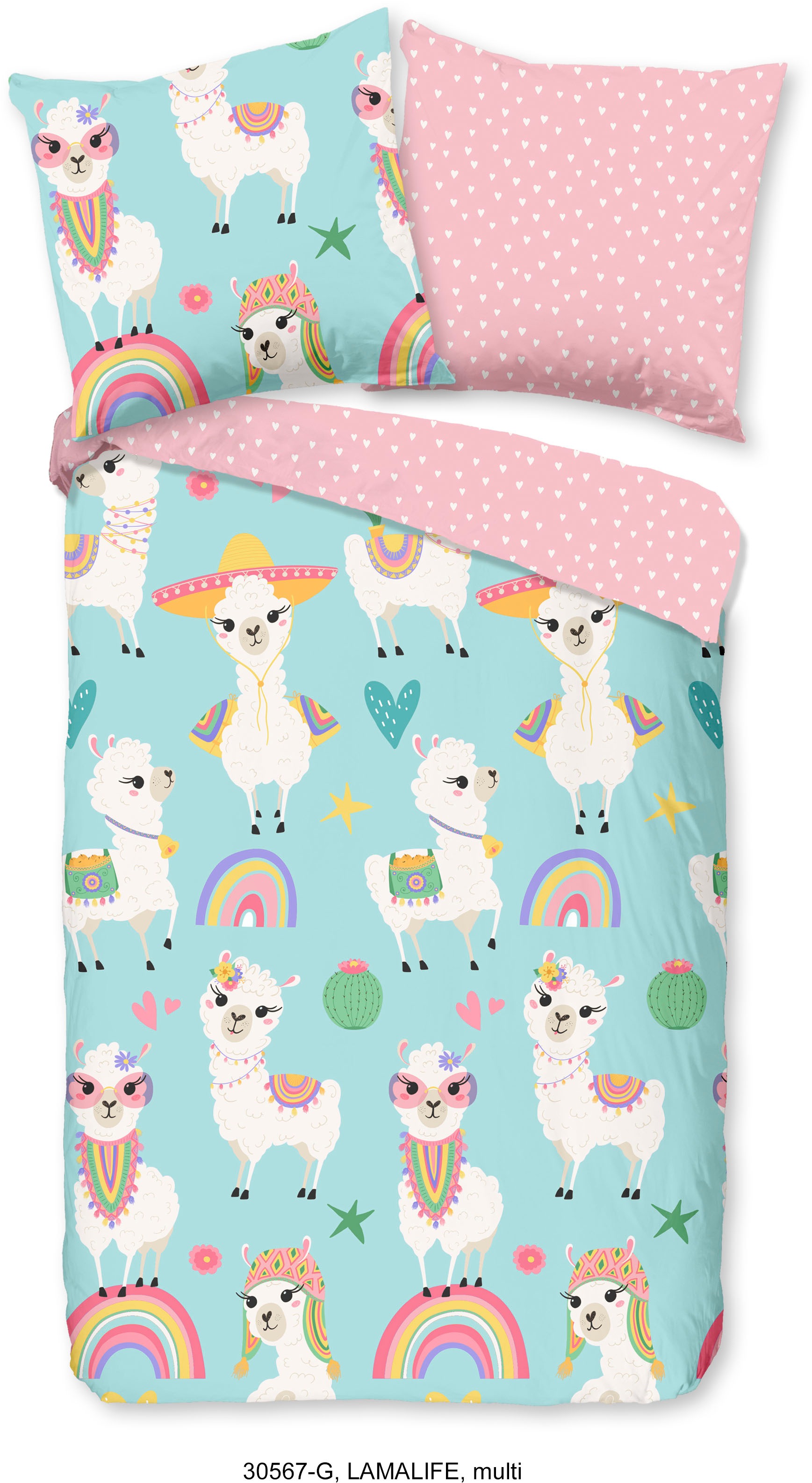 good morning Kinderbettwäsche »Lamalife« 2 Stk. tlg. Baumwolle, 135x200, Re günstig online kaufen