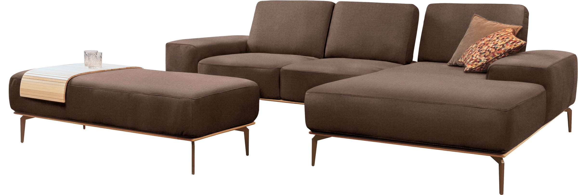 W.SCHILLIG Ecksofa »run, Designsofa mit tollem Sitzkomfort, bequem, L-Form«, mit Holzsockel, Füße in Bronze pulverbeschichtet, Breite 279 cm